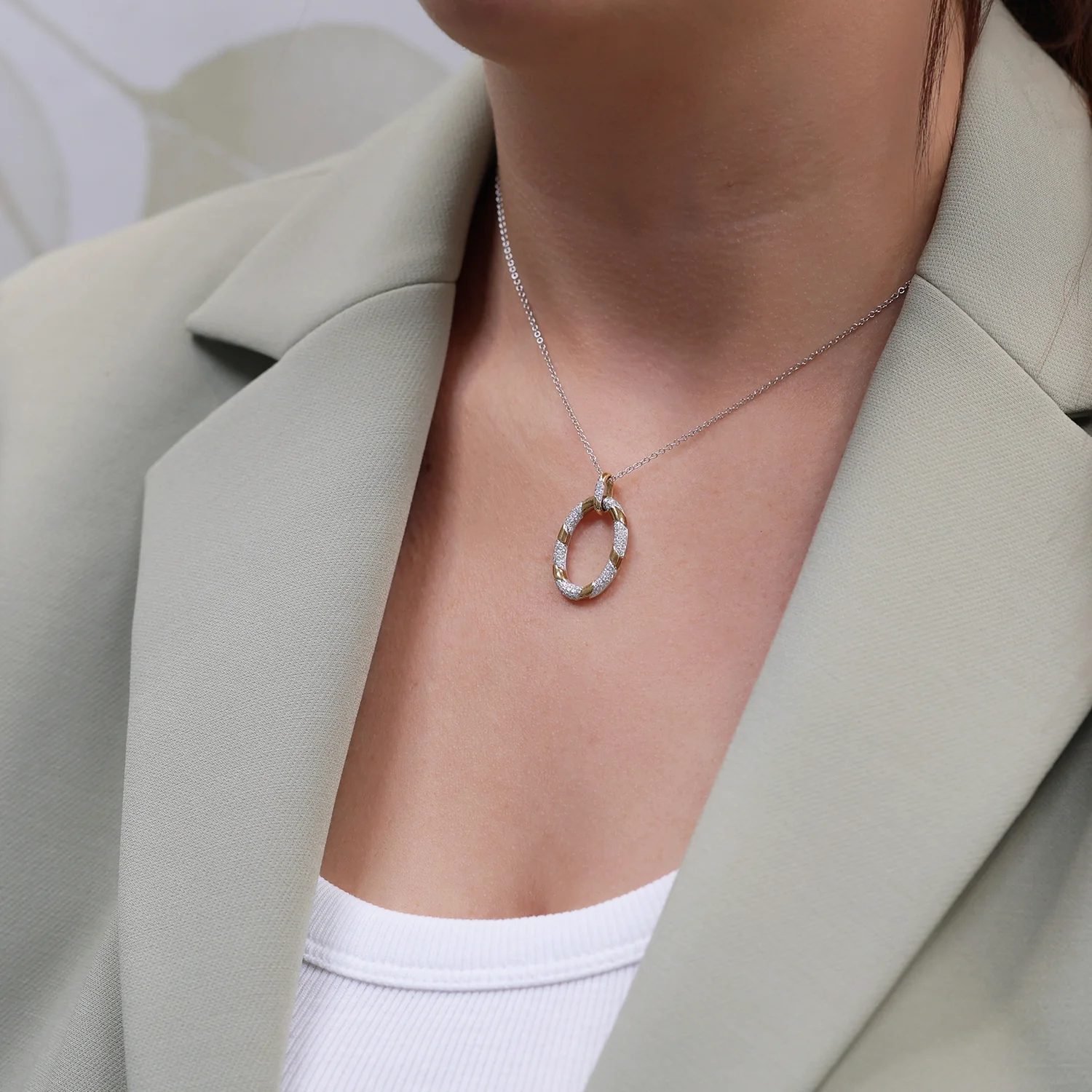 18ct Rose Gold Round Brilliant Cut Pave Set Diamond Oval Pendant - Image 2