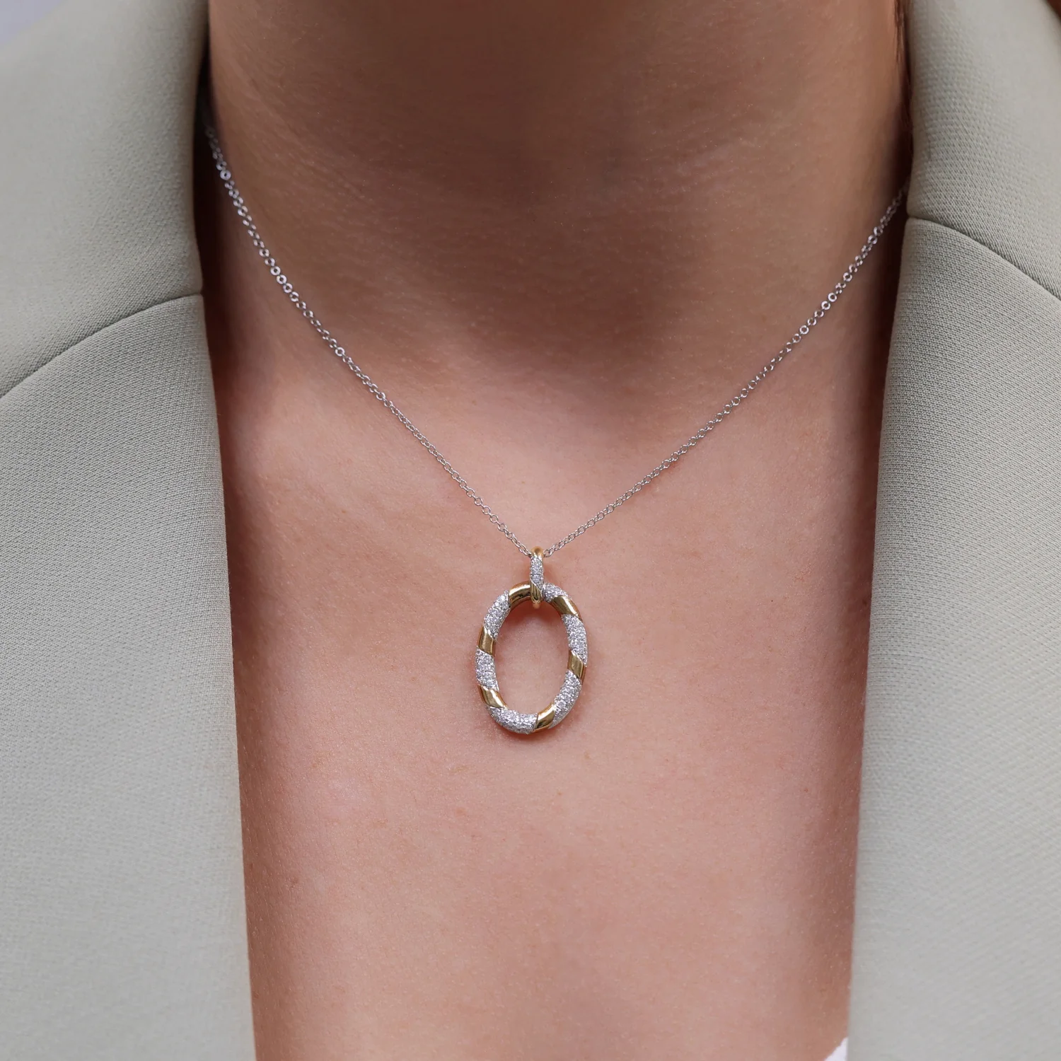 18ct Rose Gold Round Brilliant Cut Pave Set Diamond Oval Pendant - Image 3