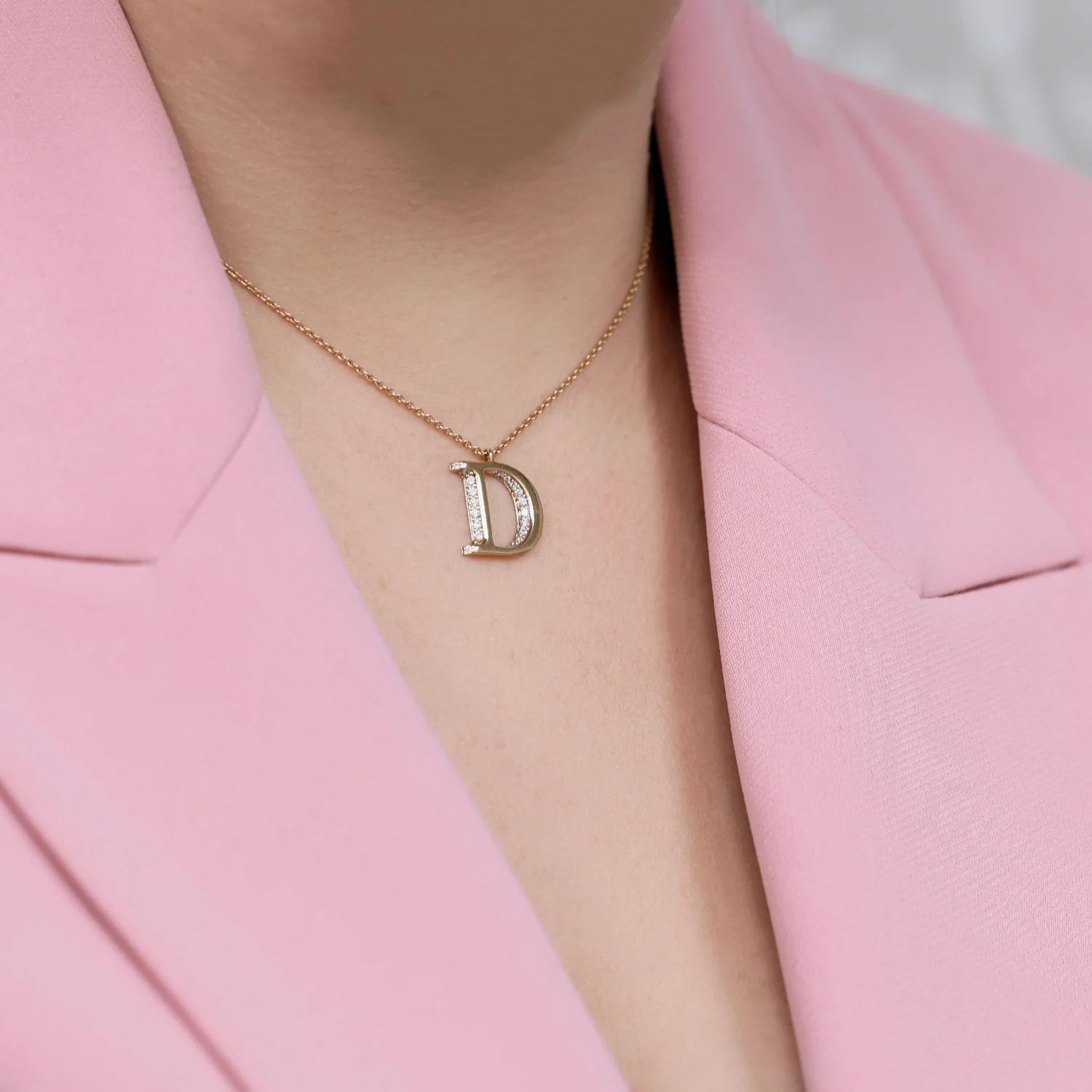 18ct Rose Gold Diamond Initial Pendant & Chain - Image 2