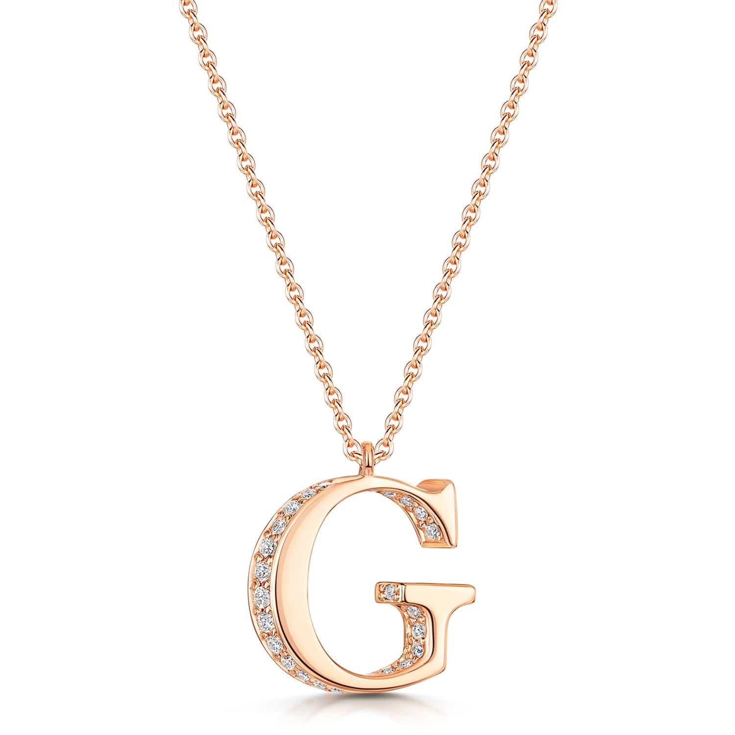 18ct Rose Gold Diamond Initial Pendant & Chain - Image 4