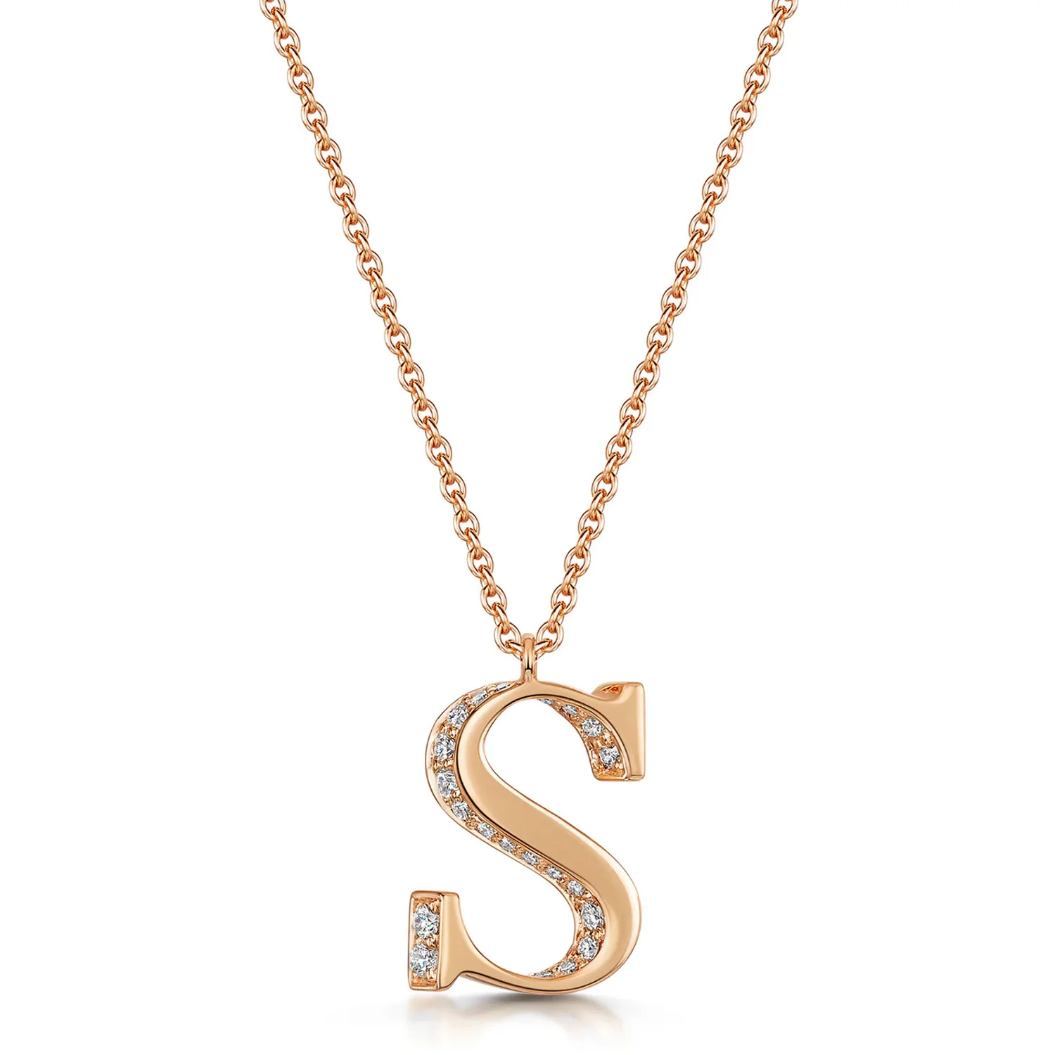 18ct Rose Gold Diamond Initial Pendant & Chain - Image 6