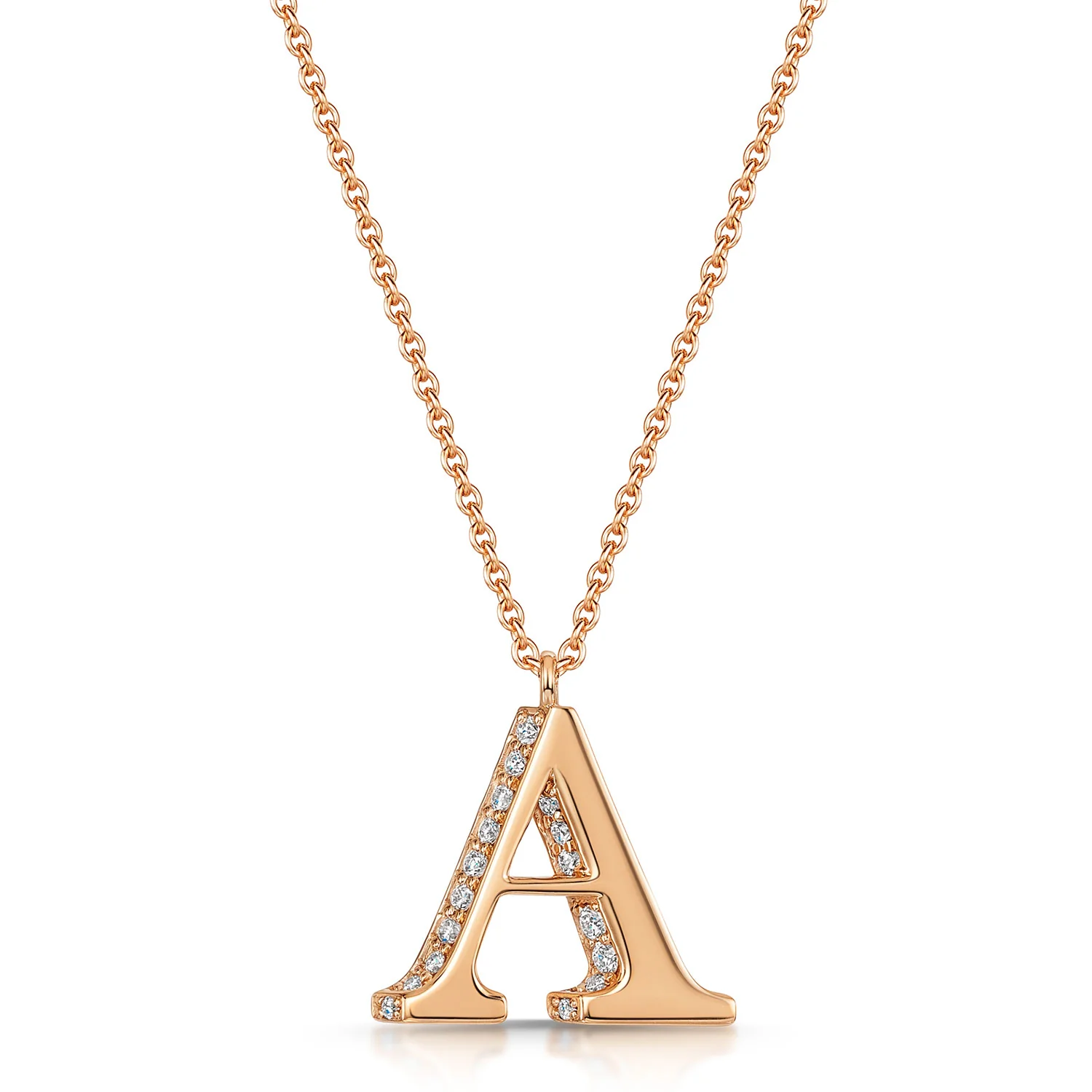 18ct Rose Gold Diamond Initial Pendant & Chain - Image 8