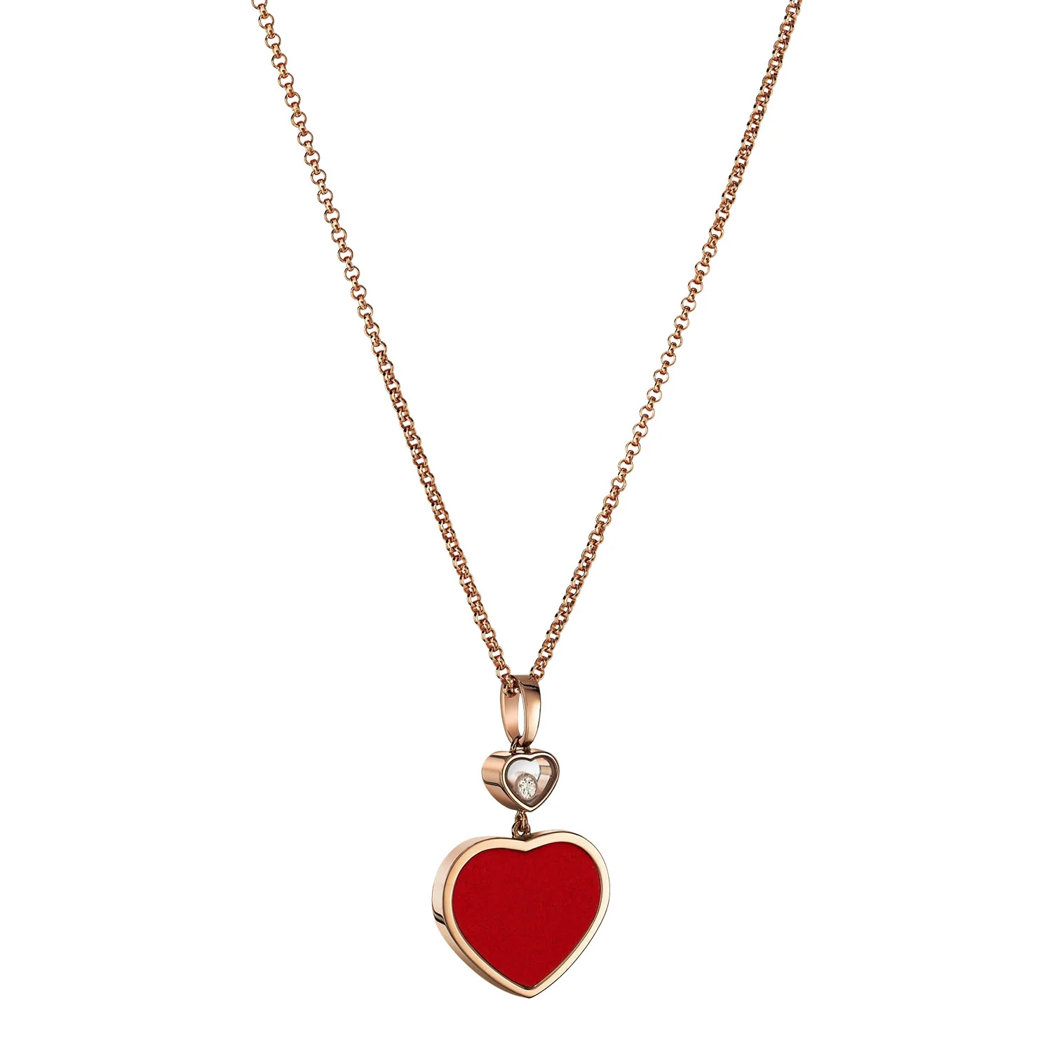 18ct Rose Gold Happy Hearts Red Stone Heart & Diamond Pendant - Image 3