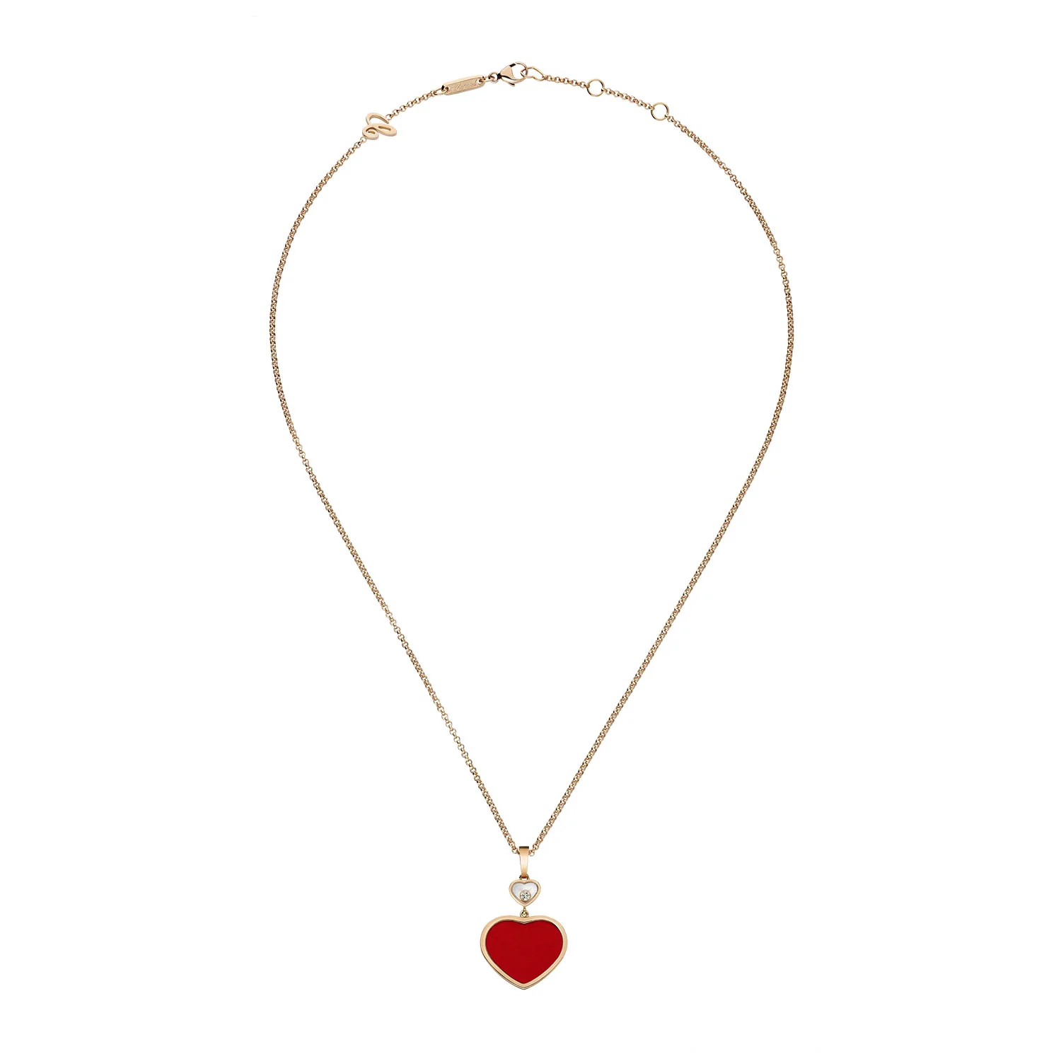 18ct Rose Gold Happy Hearts Red Stone Heart & Diamond Pendant - Image 4