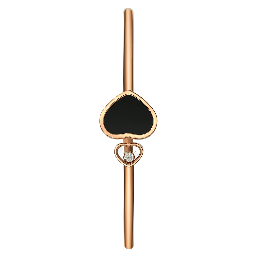 18ct Rose Gold Happy Hearts Black Onyx & Diamond Bangle - Image 2