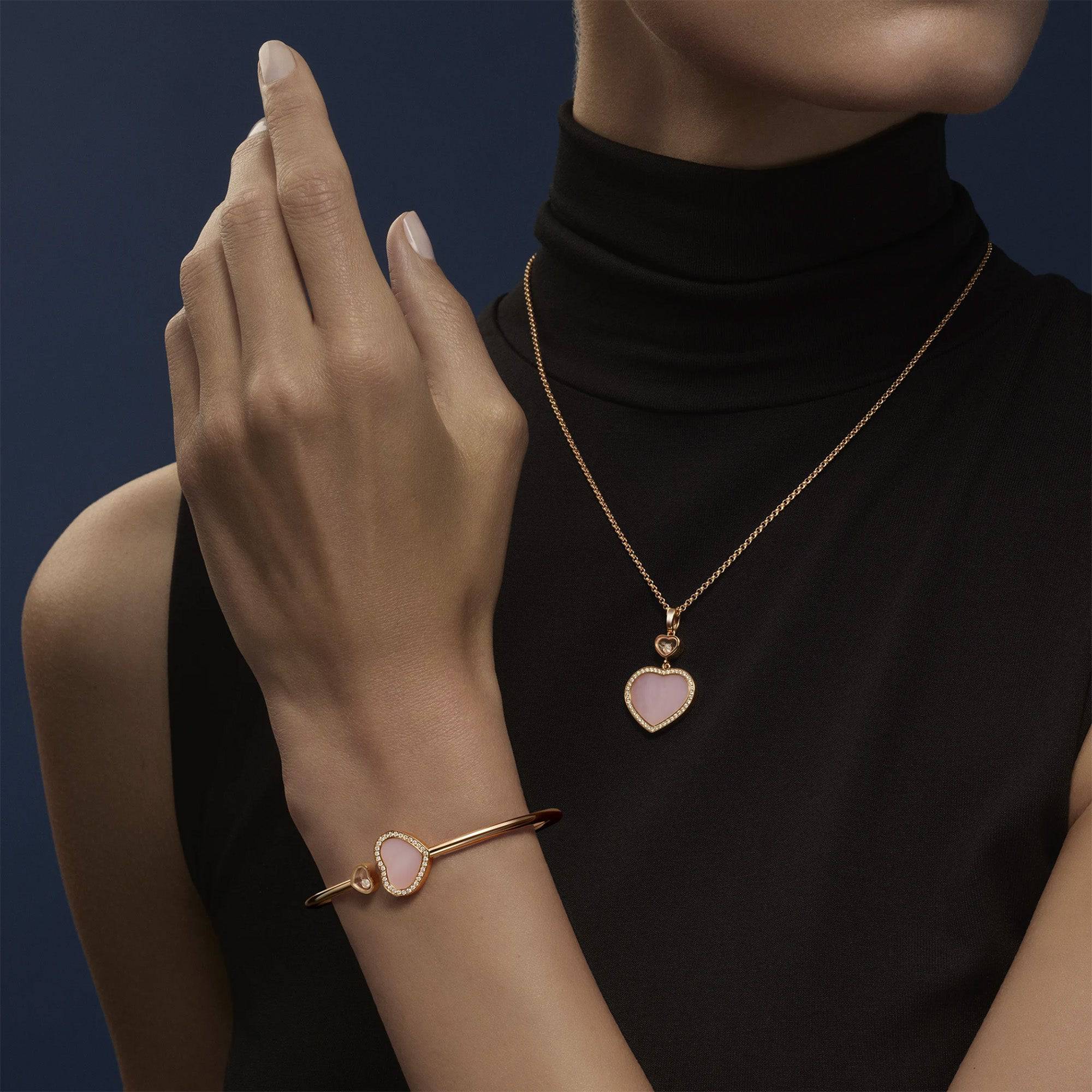 18ct Rose Gold Happy Hearts Pink Opal & Diamond Set Bangle - Image 2