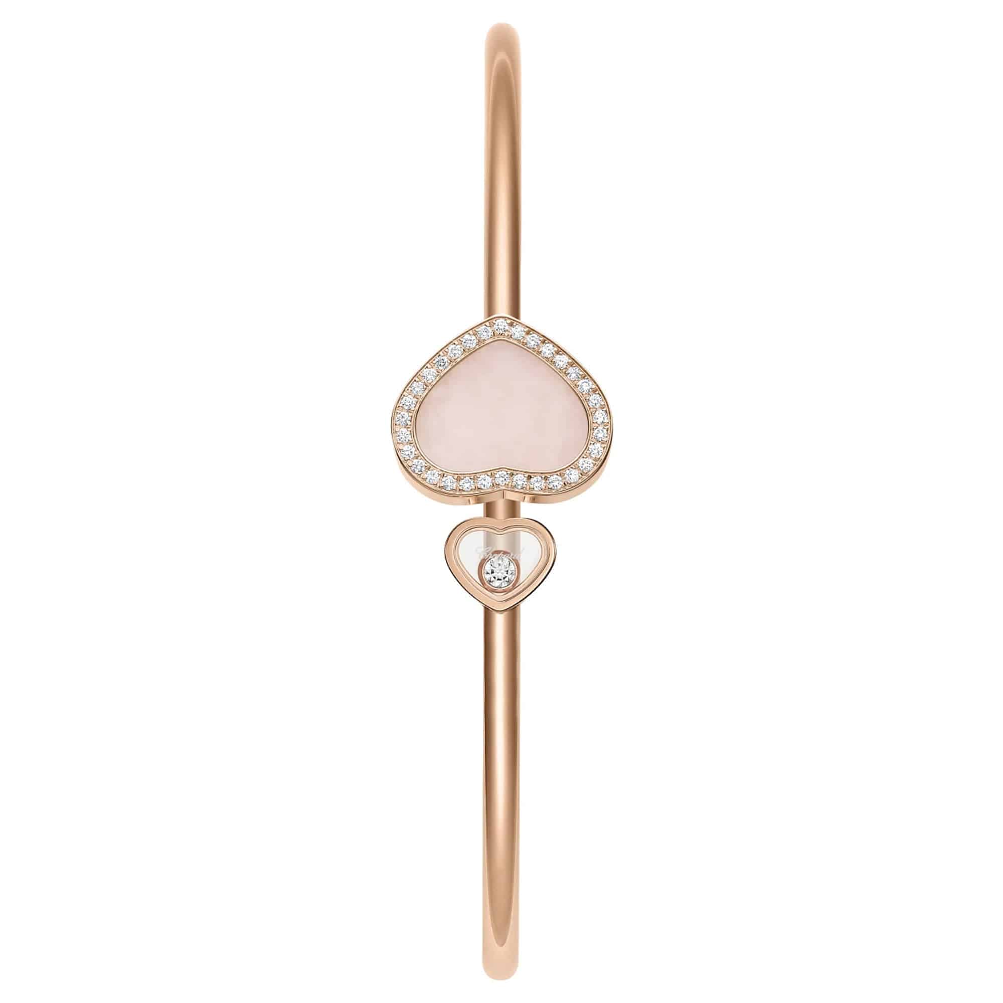 18ct Rose Gold Happy Hearts Pink Opal & Diamond Set Bangle - Image 3