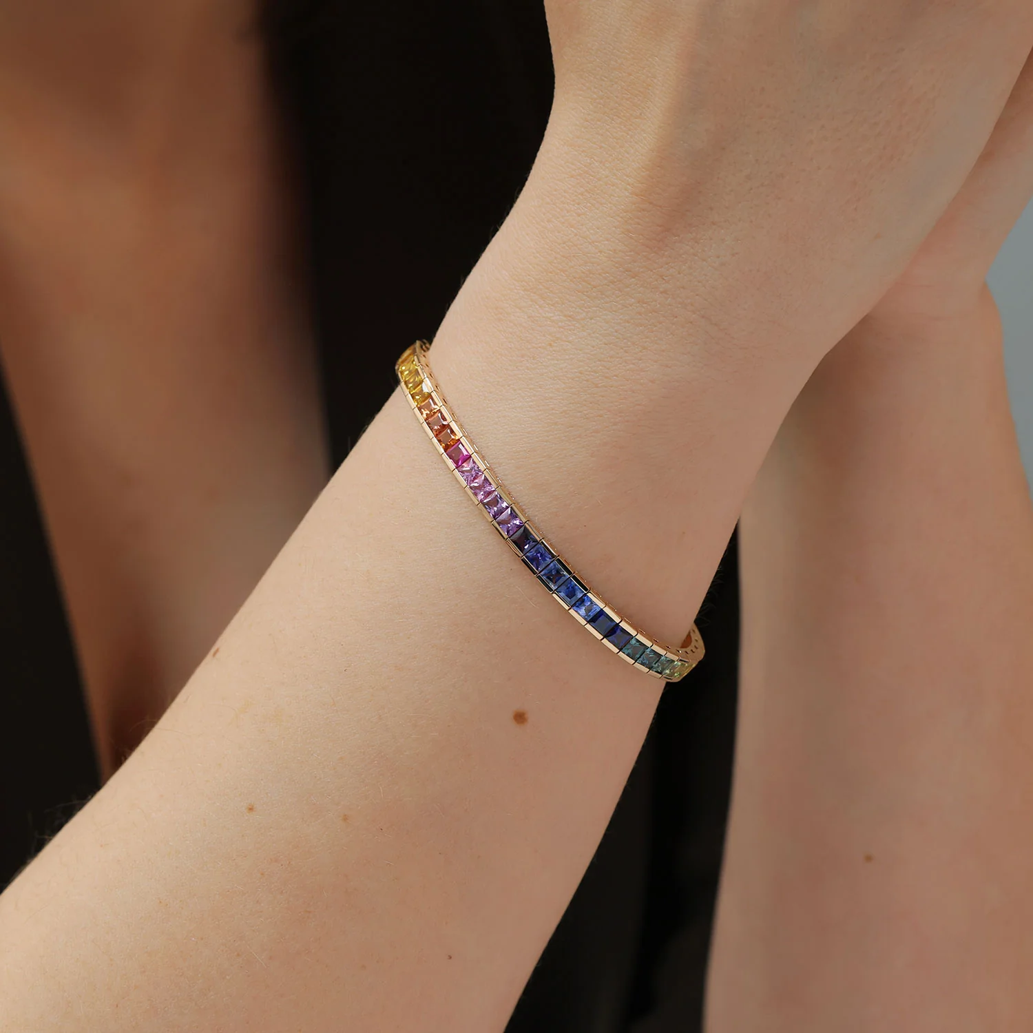 18ct Rose Gold Rainbow Sapphire Tennis Bracelet - Image 3
