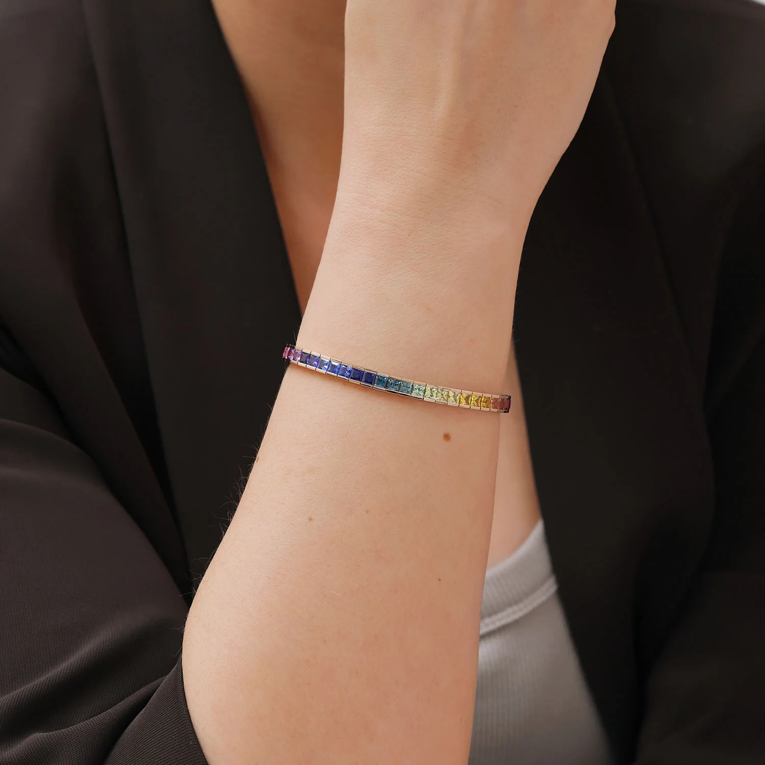 18ct Rose Gold Rainbow Sapphire Tennis Bracelet - Image 4
