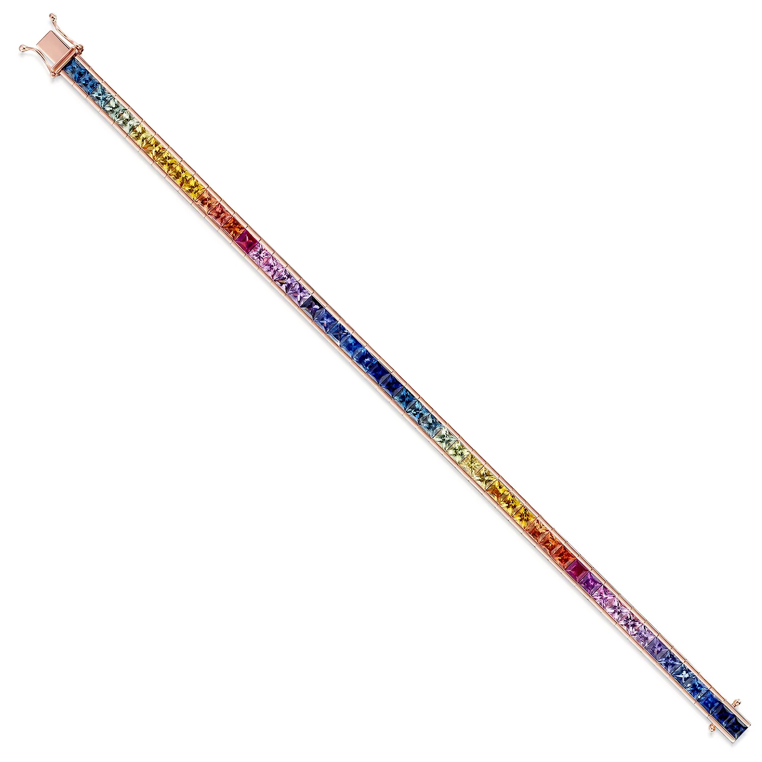 18ct Rose Gold Rainbow Sapphire Tennis Bracelet - Image 6