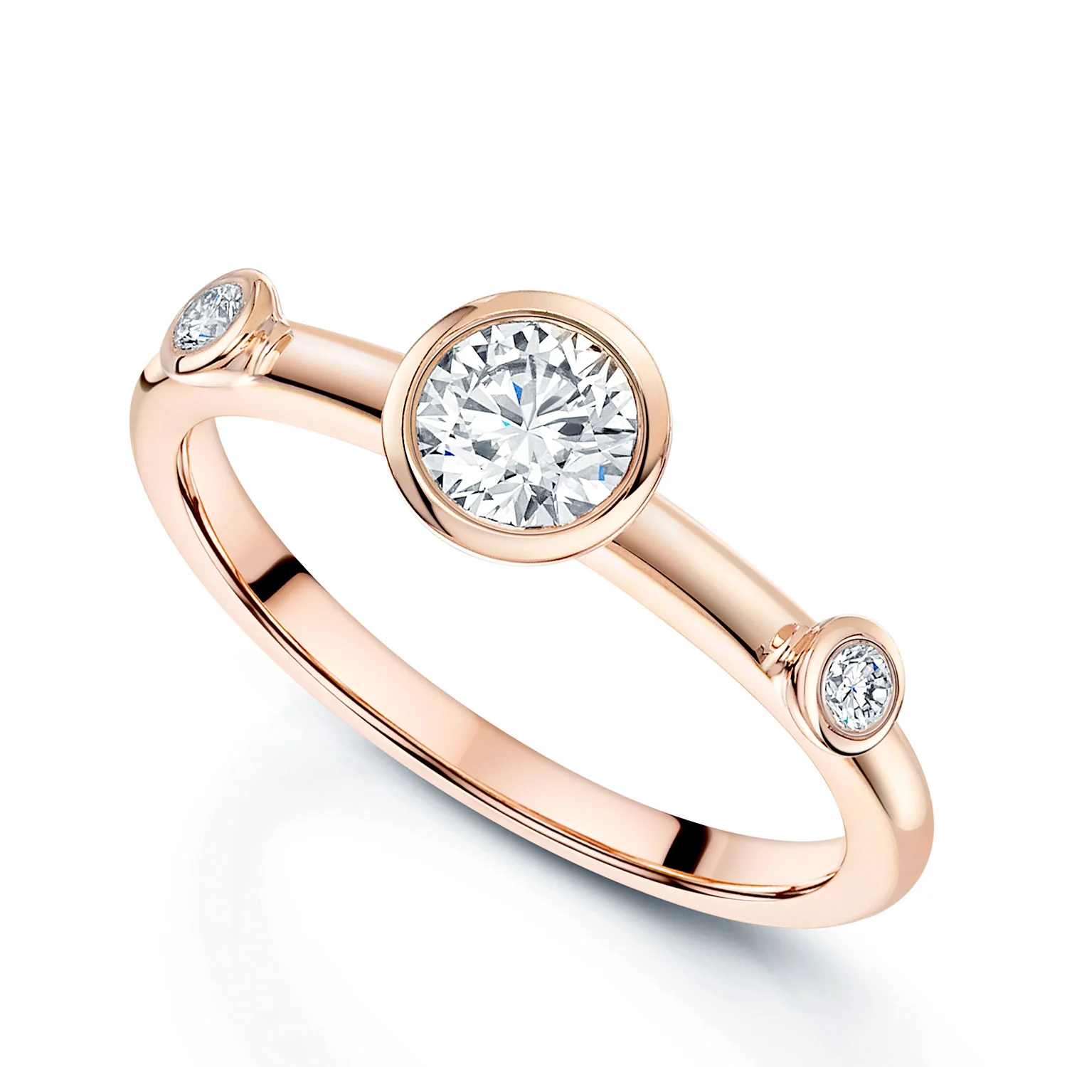 18ct Rose Gold Round Brilliant Cut Diamond Three Stacker Ring - Image 2