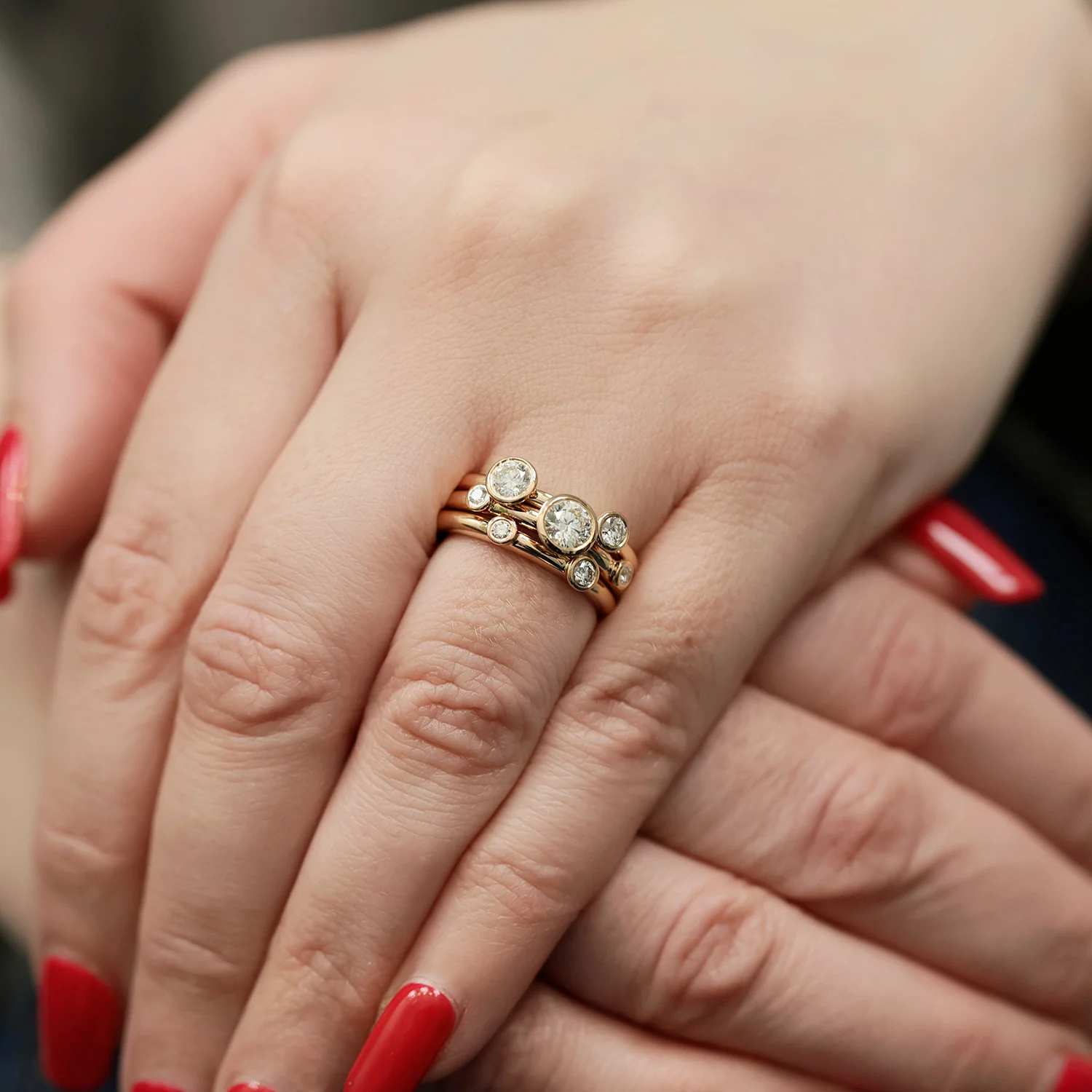 18ct Rose Gold Round Brilliant Cut Diamond Three Stacker Ring - Image 5