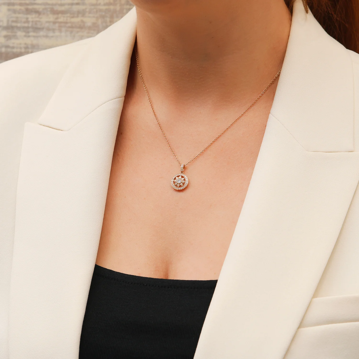 18ct Rose Gold Star Motif Diamond Necklace - Image 3