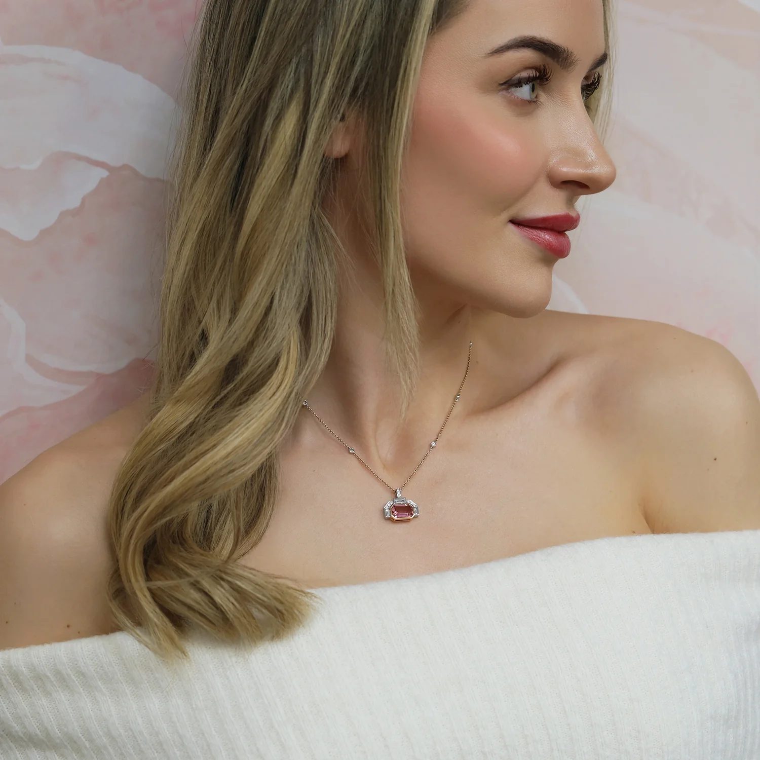 18ct White And Rose Gold Pink Tourmaline And Diamond Pendant - Image 2