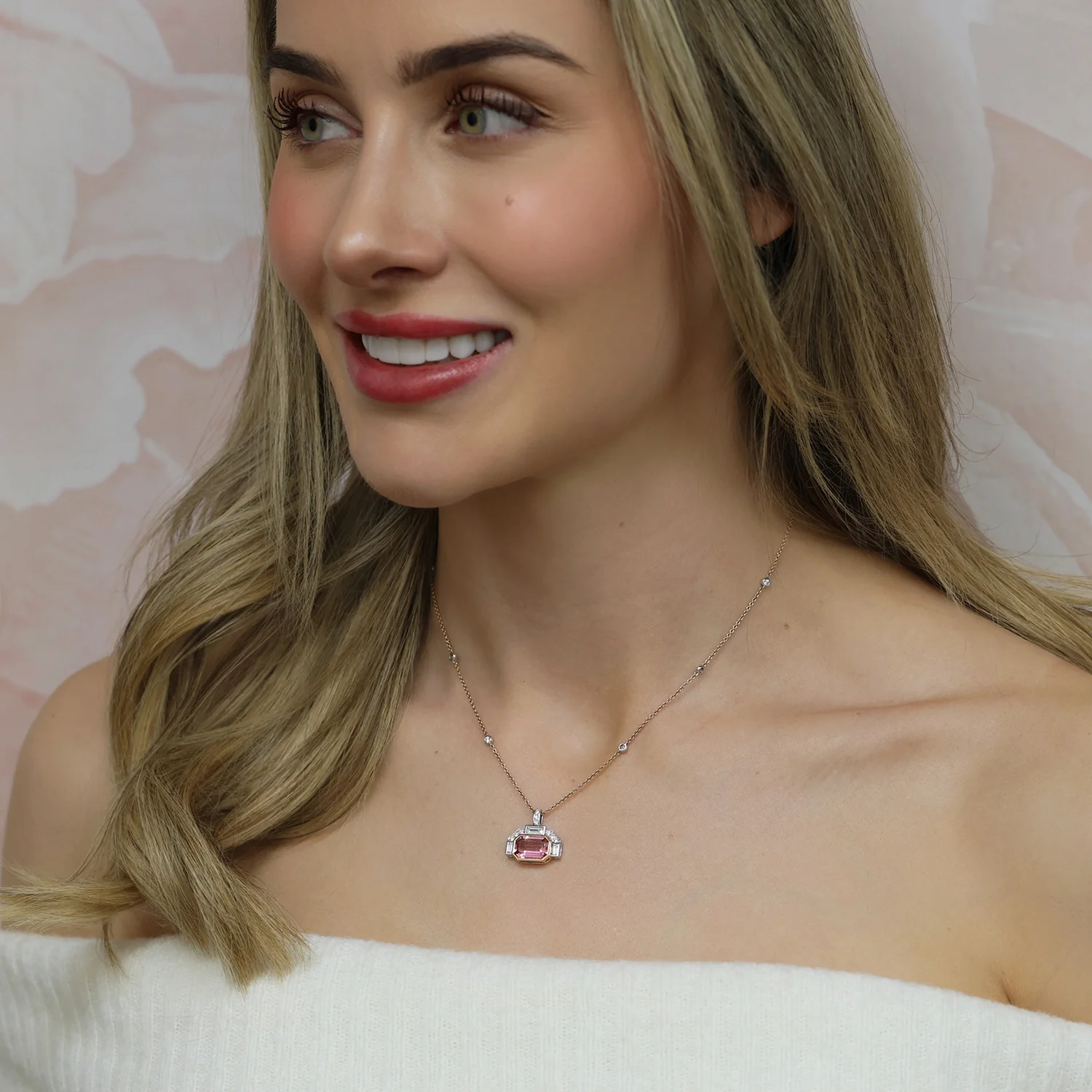 18ct White And Rose Gold Pink Tourmaline And Diamond Pendant - Image 3