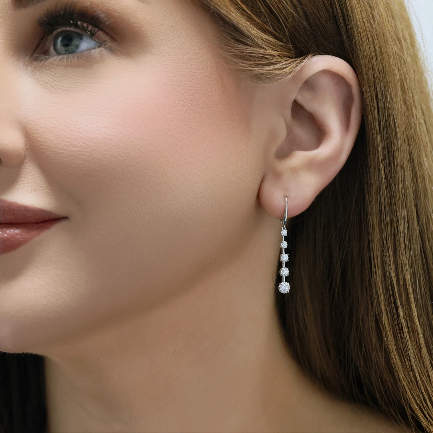 18ct White Gold Diamond Five Stone Drop Earrings - Image 2