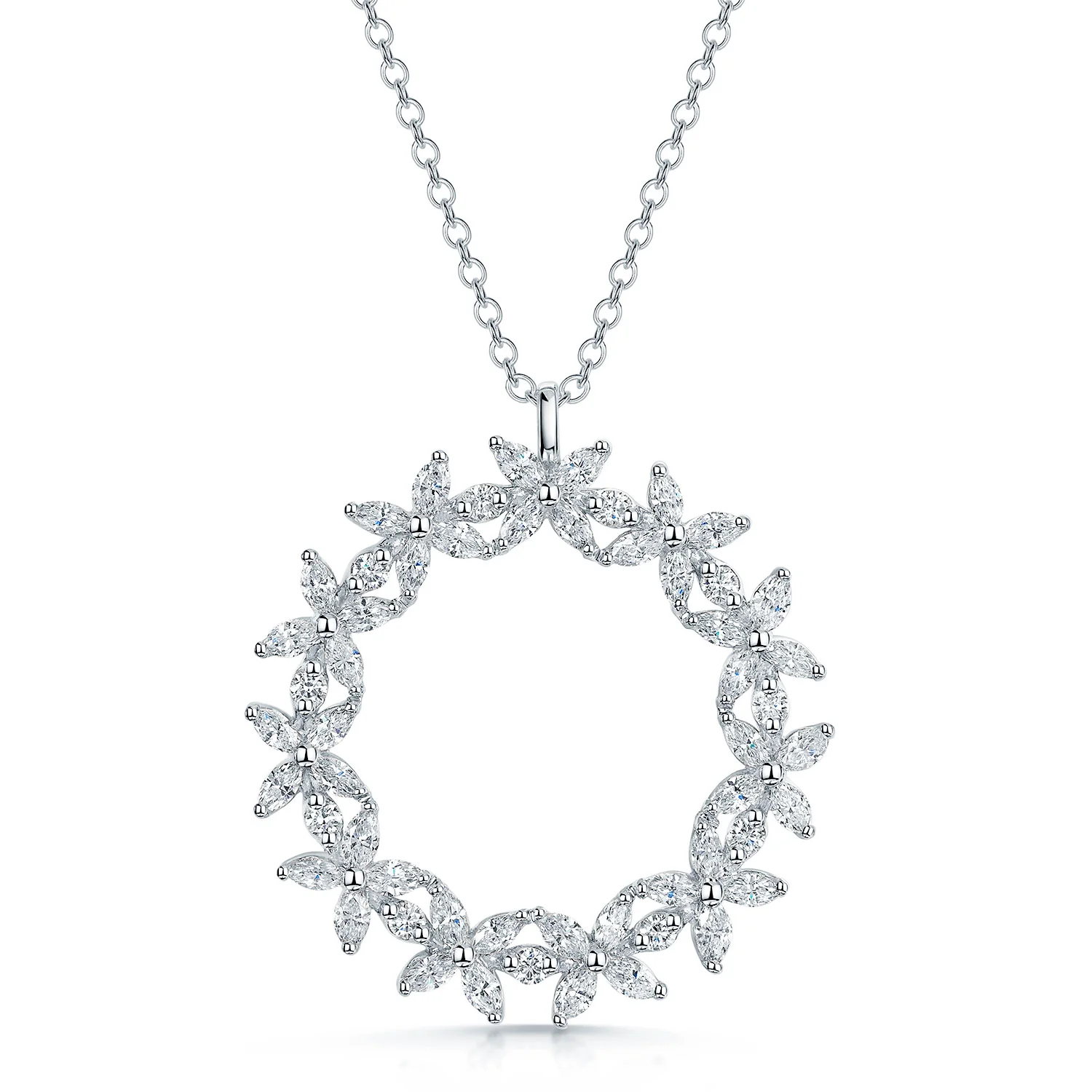 18ct White Gold Diamond Flower Circle Pendant - Image 4