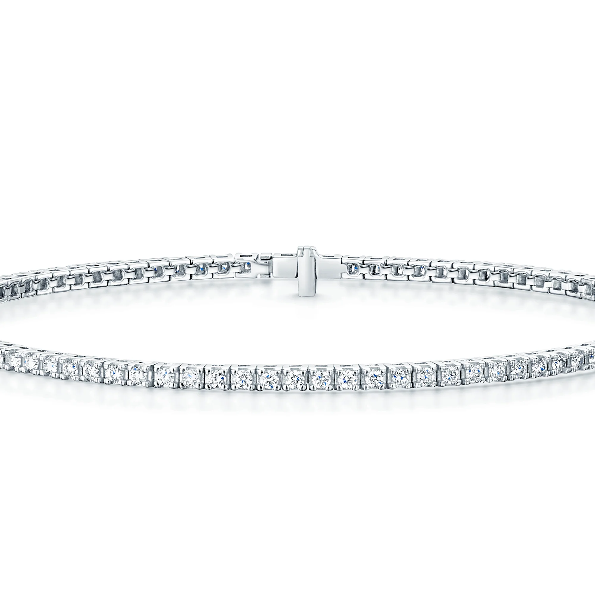 18ct White Gold Round Brilliant Cut Diamond Four Claw Set Tennis Bracelet - Image 2