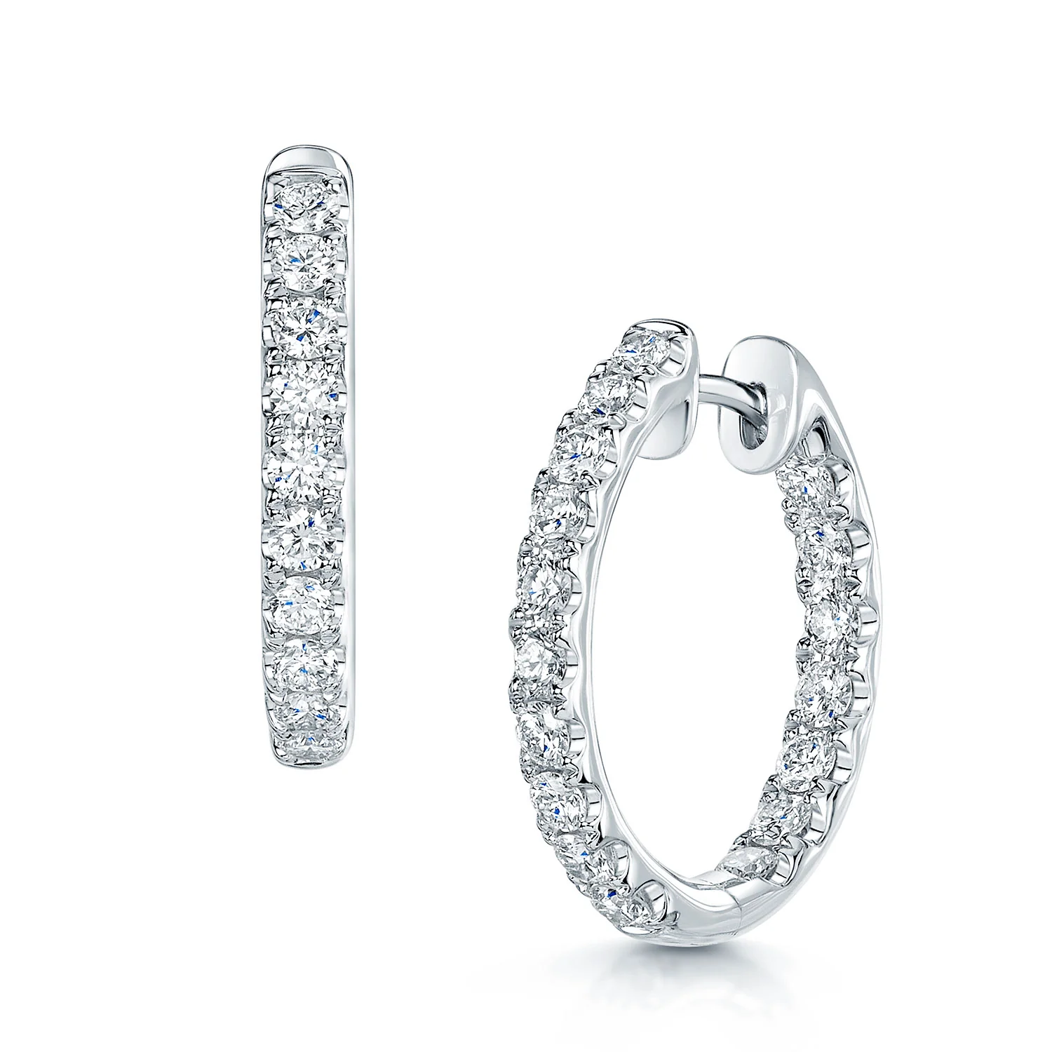 18ct White Gold Diamond Small Half Hoop Hinged Earrings - Image 4
