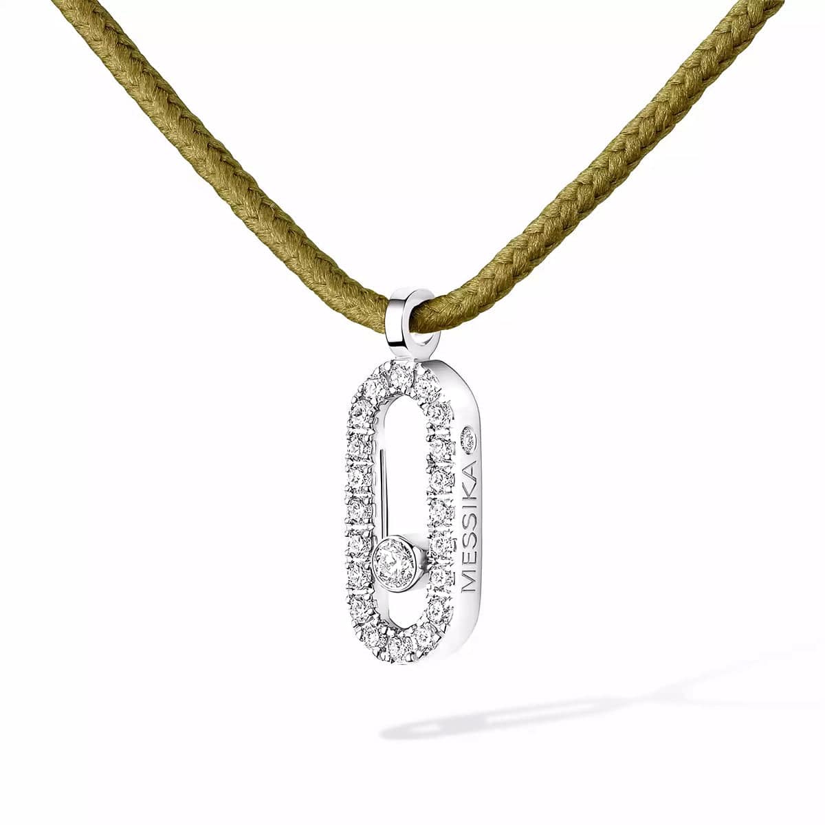 18ct White Gold Diamond Messika Cares Necklace On A Khaki Cord - Image 2