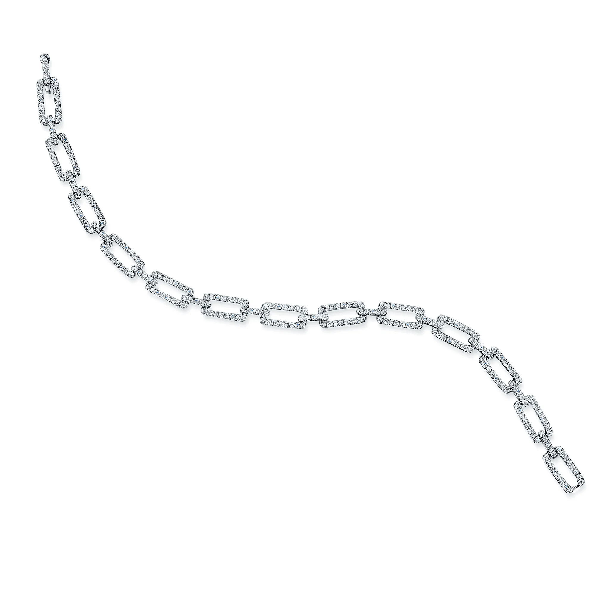 18ct White Gold Diamond Open Rectangle Link Bracelet - Image 2