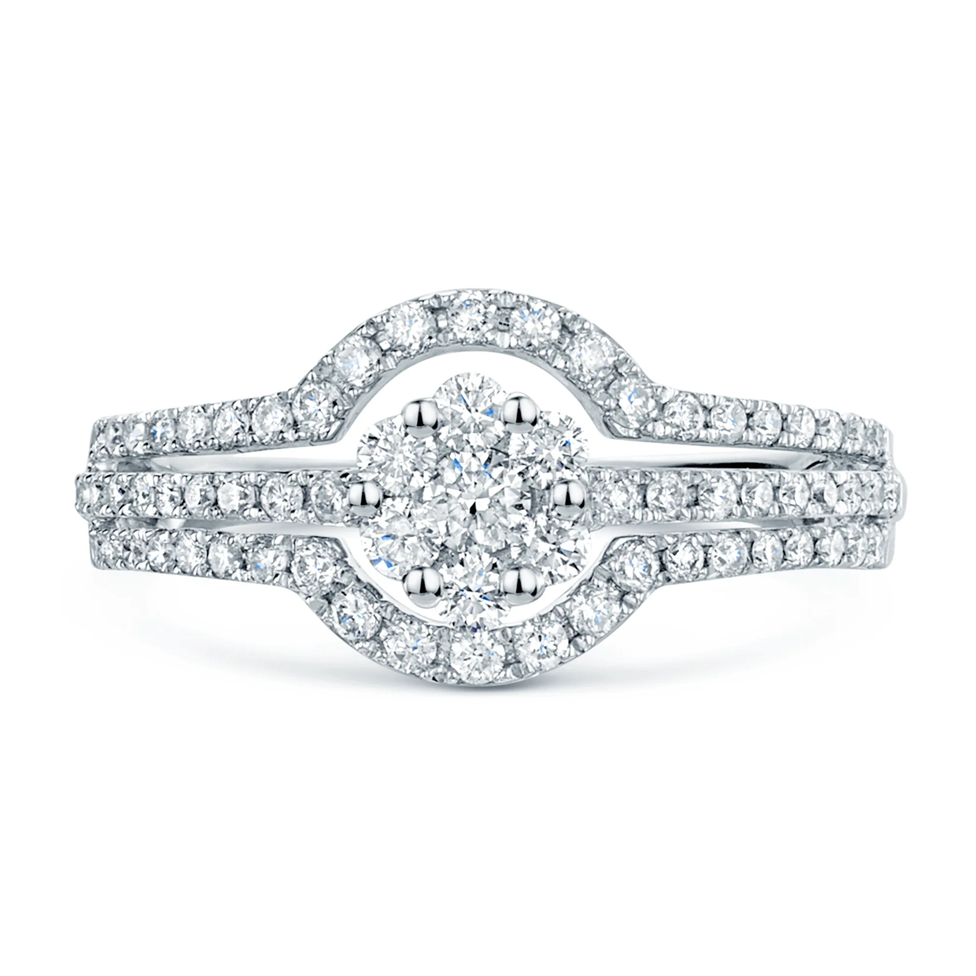 18ct White Gold Diamond Set Cluster Ring With Three Row Diamond Set Shoulders - Image 2