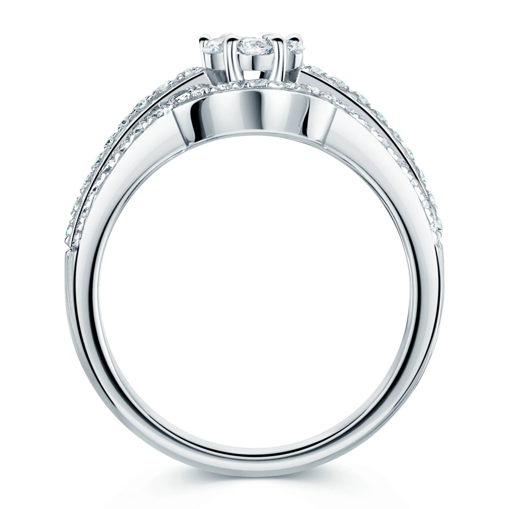 18ct White Gold Diamond Set Cluster Ring With Three Row Diamond Set Shoulders - Image 3