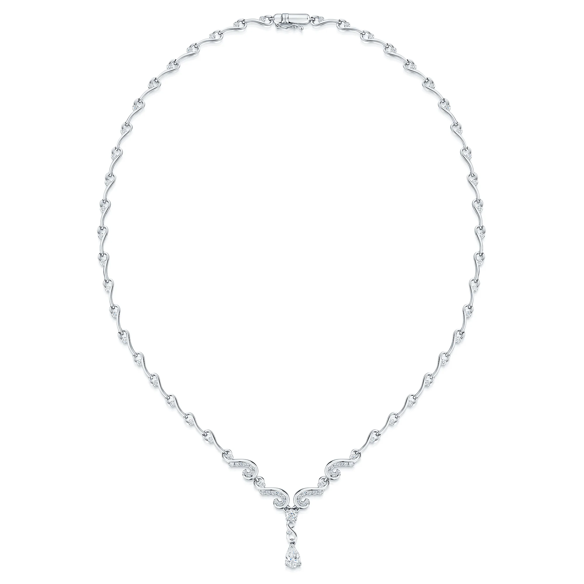 18ct White Gold Diamond Set Fancy Collarette Style Drop Necklace - Image 2