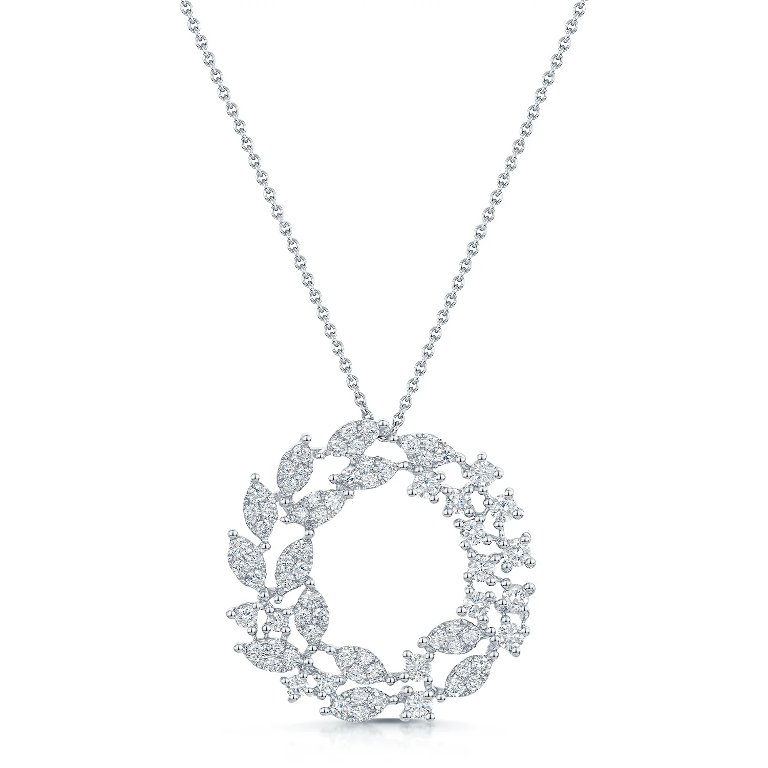 18ct White Gold Diamond Set Wreath Design Pendant - Image 6