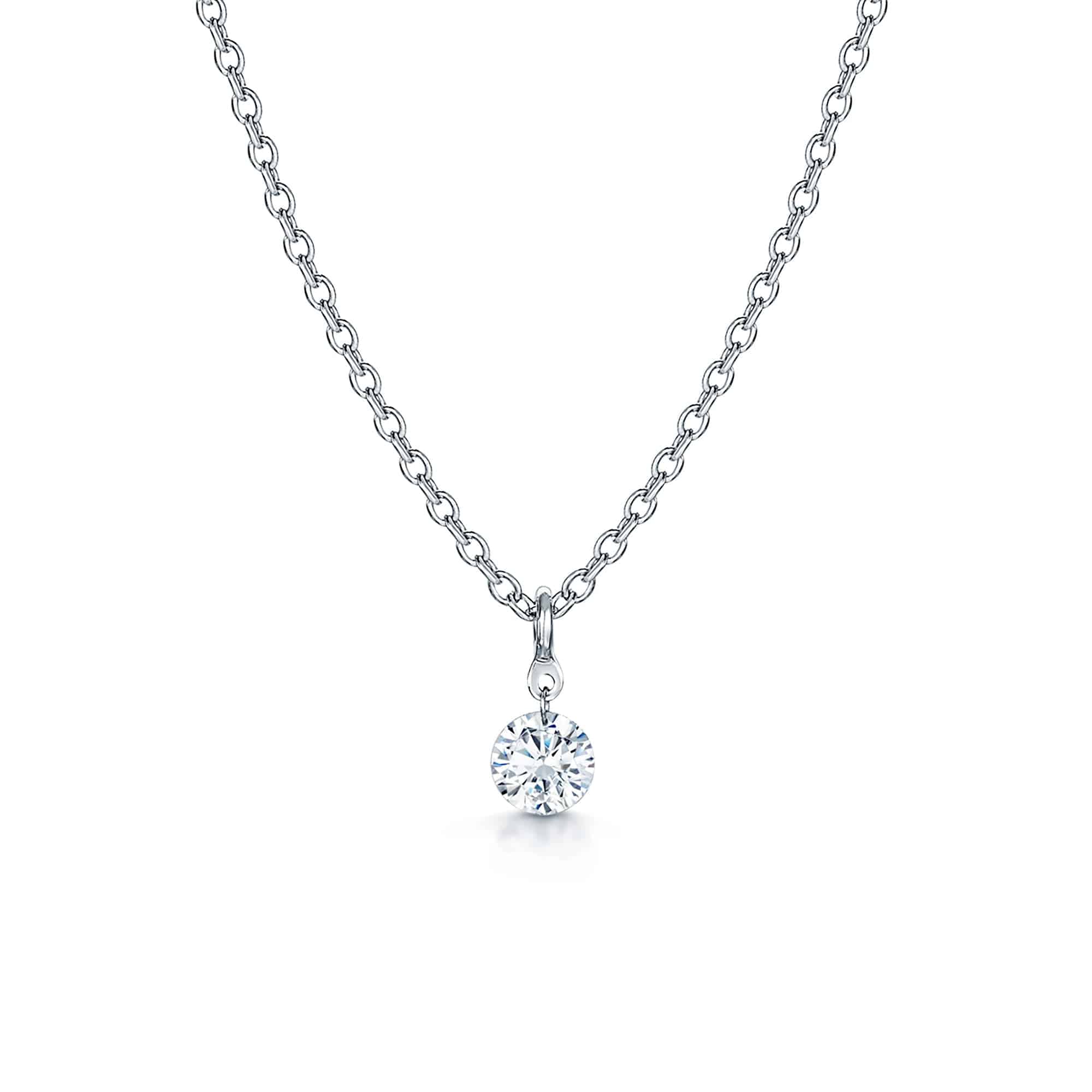 18ct White Gold Diamond Single Stone Invisible Set Pendant - Image 2