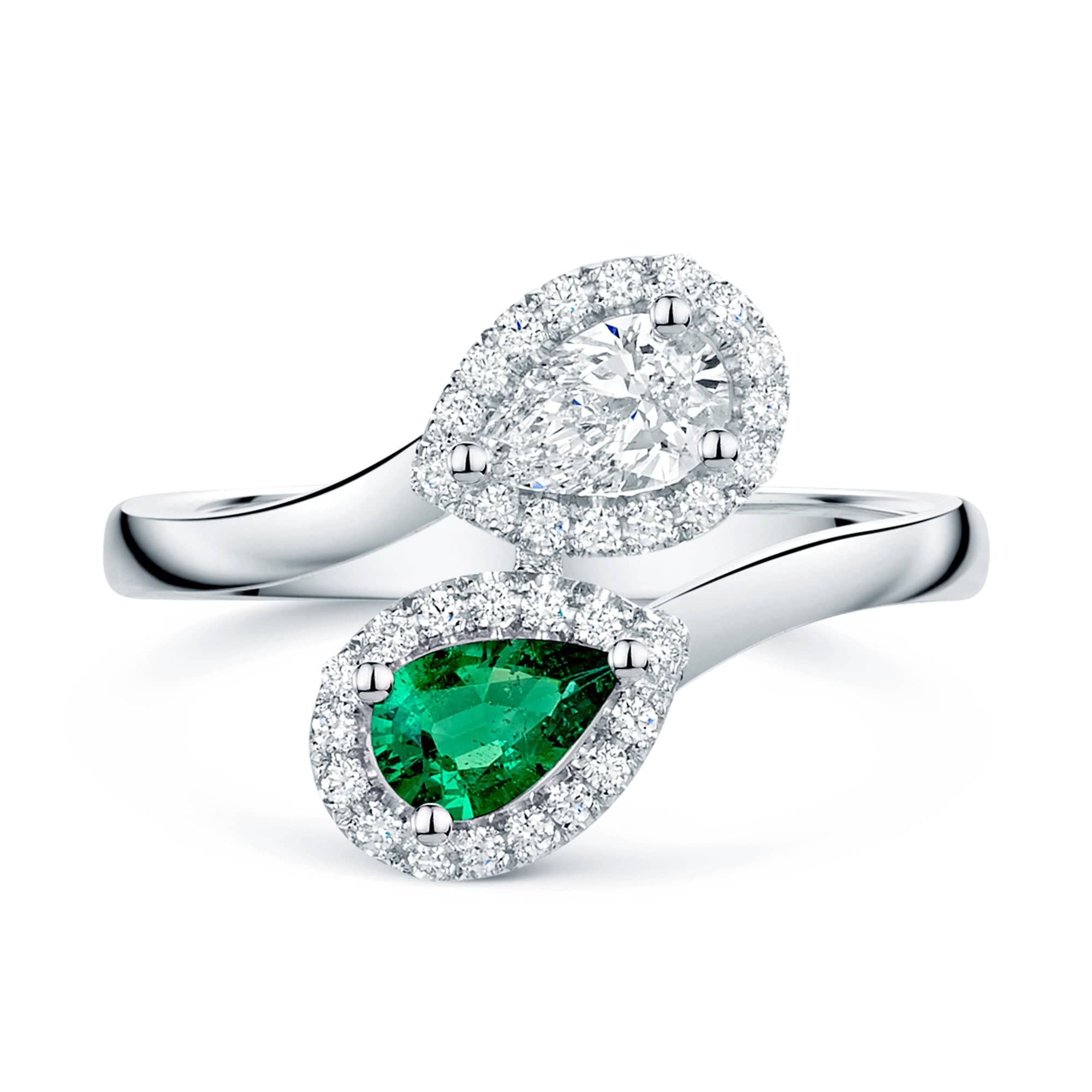 18ct White Gold Toi et Moi Emerald And Diamond Two Stone Ring - Image 4