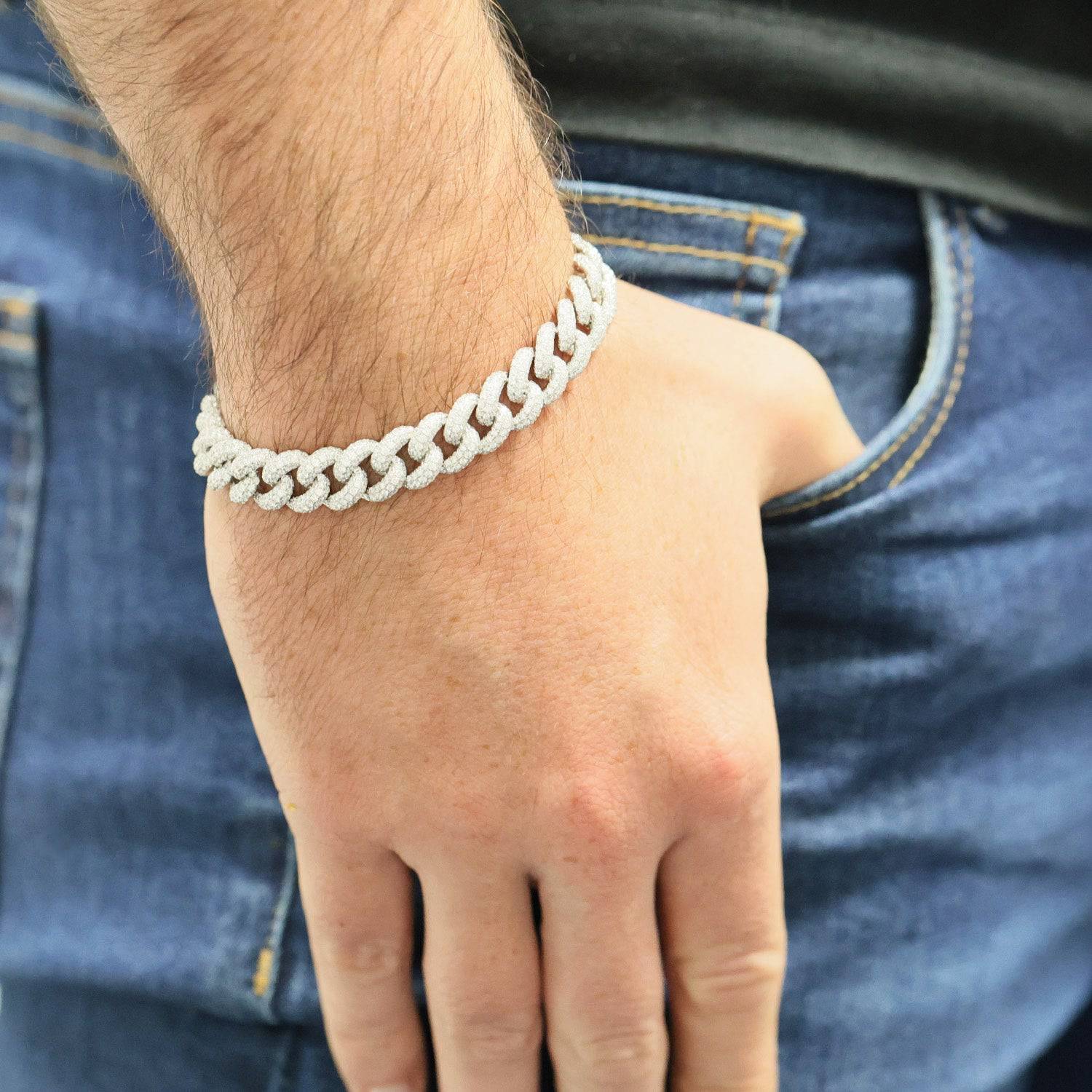 18ct White Gold Full Diamond Set Curb Bracelet - Image 2