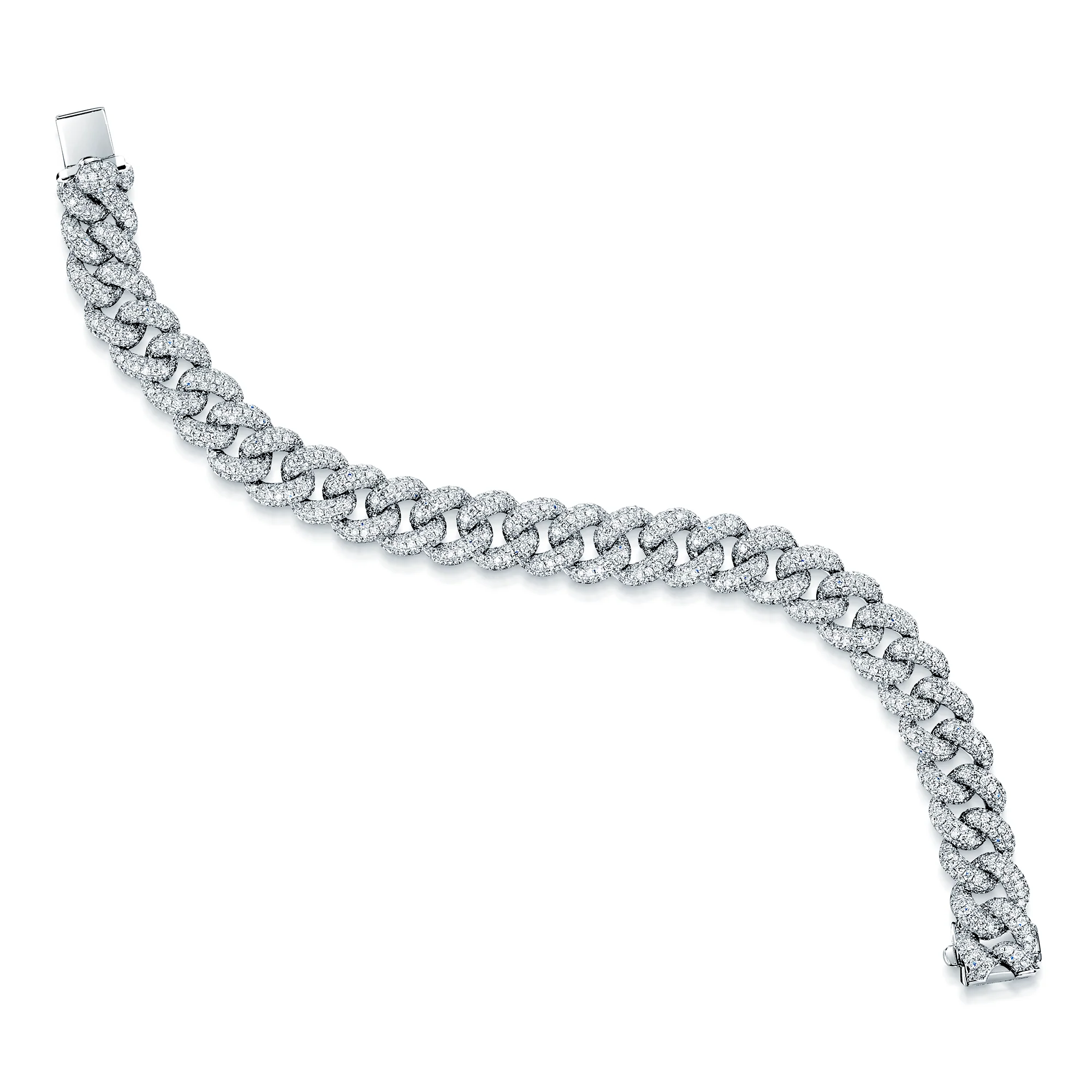 18ct White Gold Full Diamond Set Curb Bracelet - Image 4