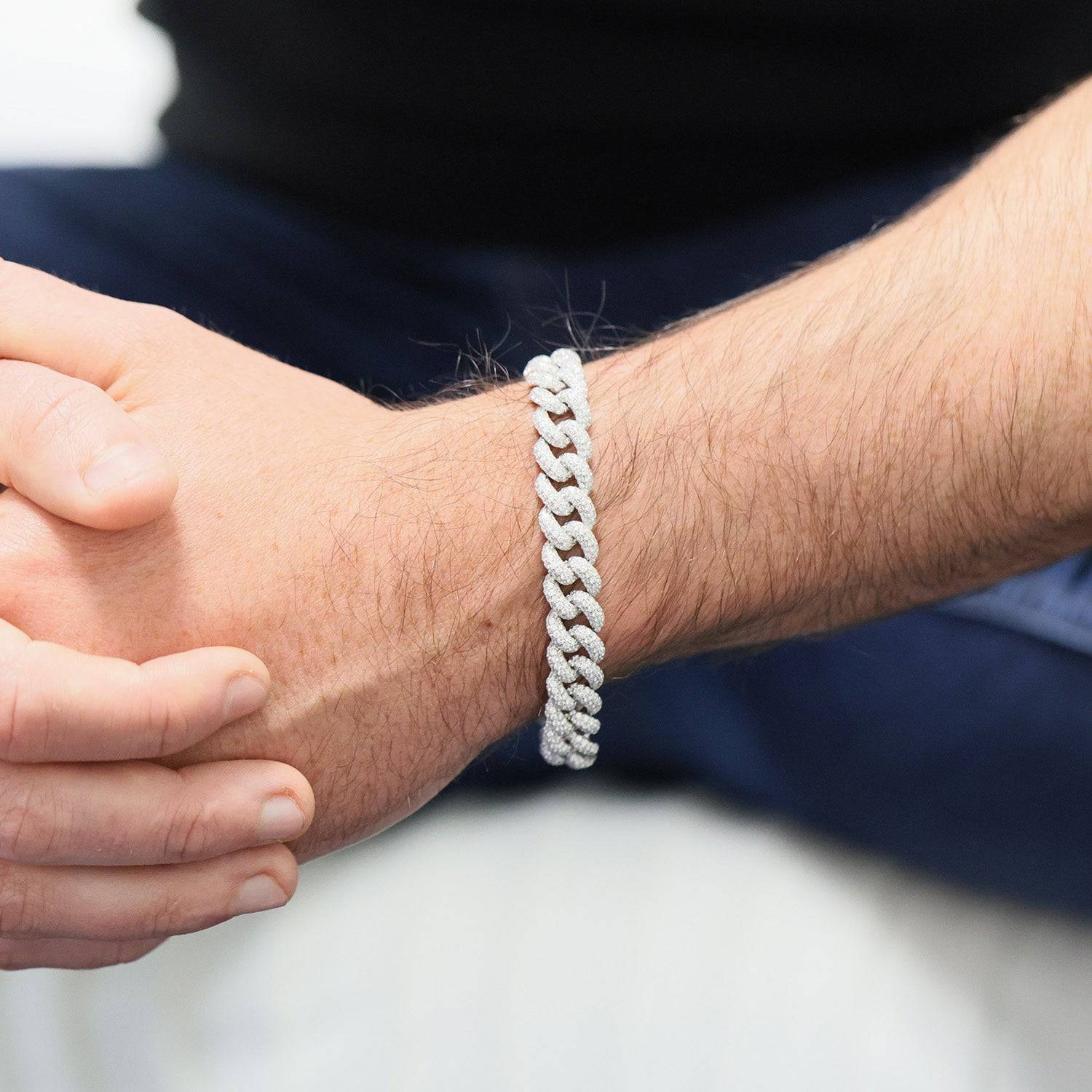 18ct White Gold Full Diamond Set Curb Bracelet - Image 5