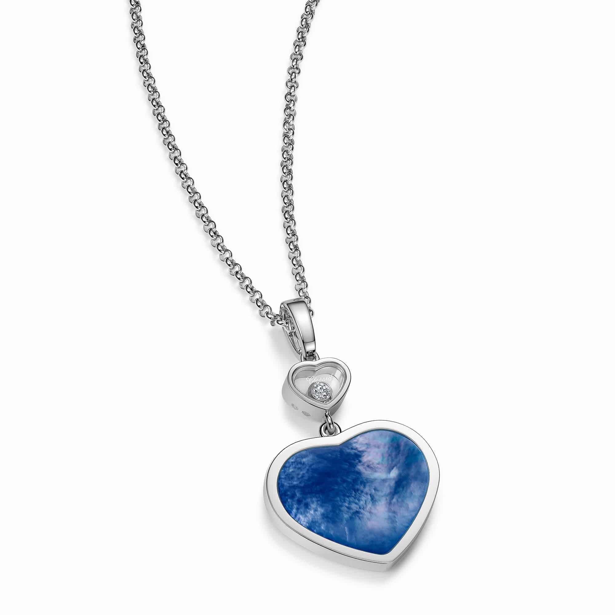 18ct White Gold Happy Hearts Blue Mother of Pearl & Diamond Pendant - Image 2