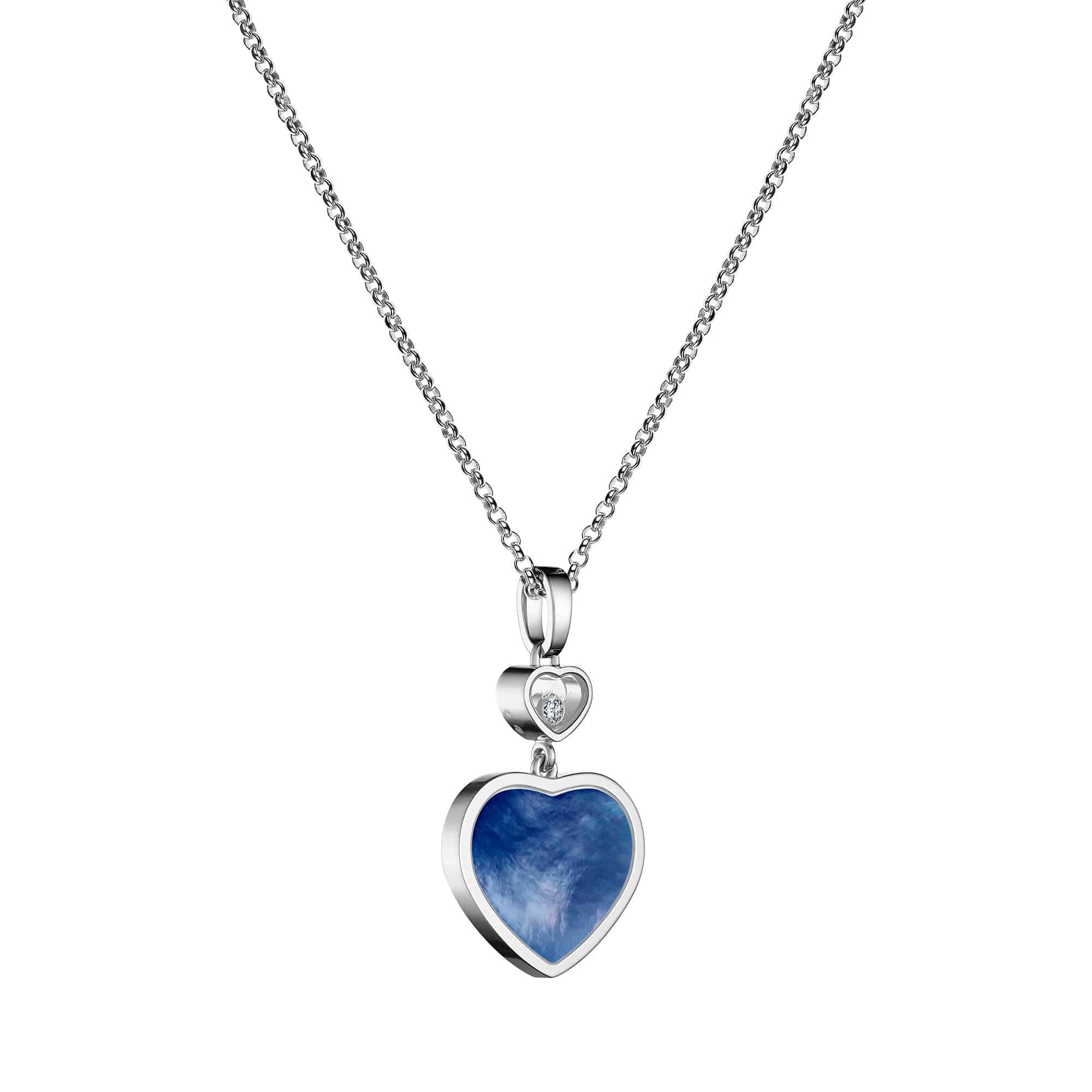 18ct White Gold Happy Hearts Blue Mother of Pearl & Diamond Pendant - Image 3