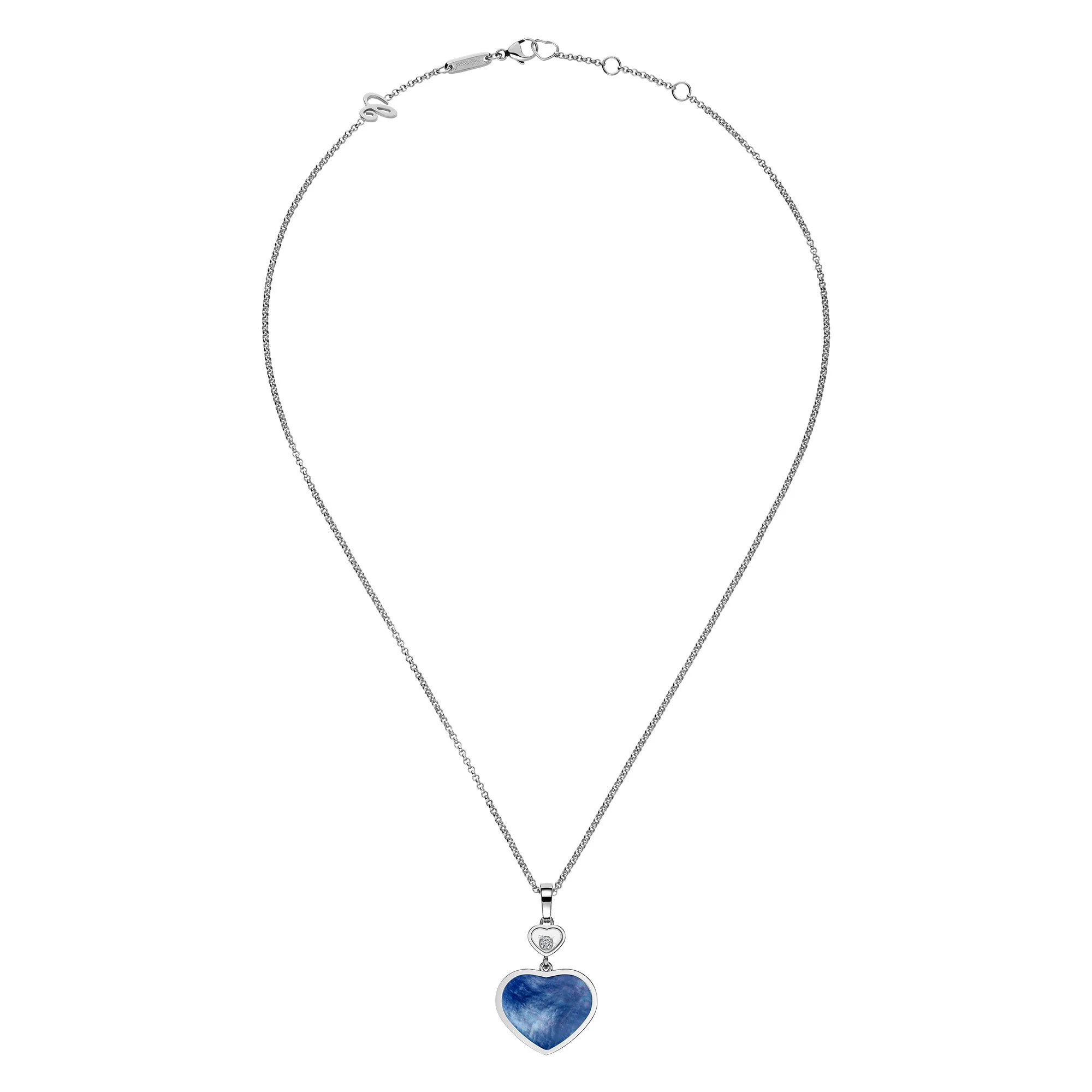 18ct White Gold Happy Hearts Blue Mother of Pearl & Diamond Pendant - Image 4