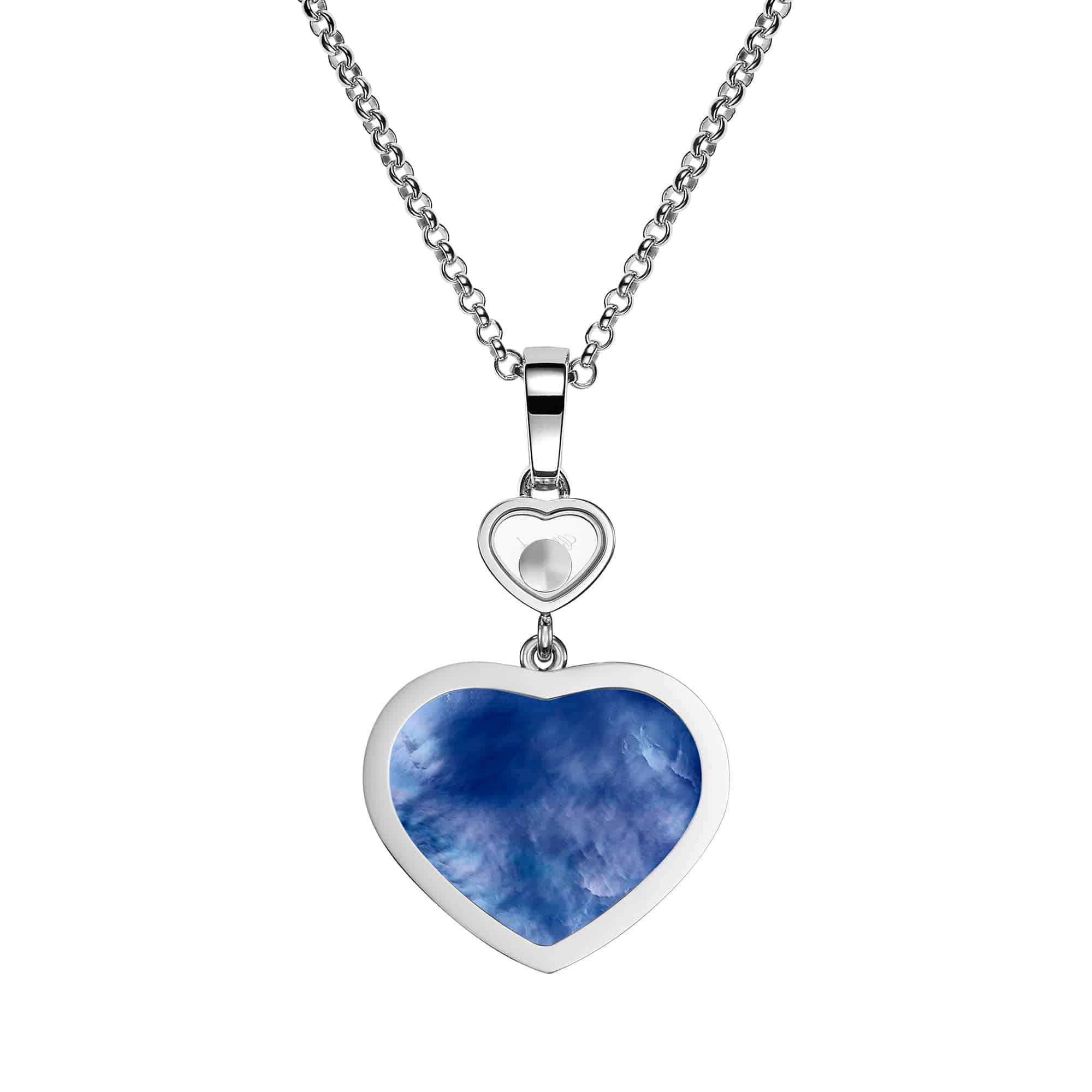 18ct White Gold Happy Hearts Blue Mother of Pearl & Diamond Pendant - Image 6