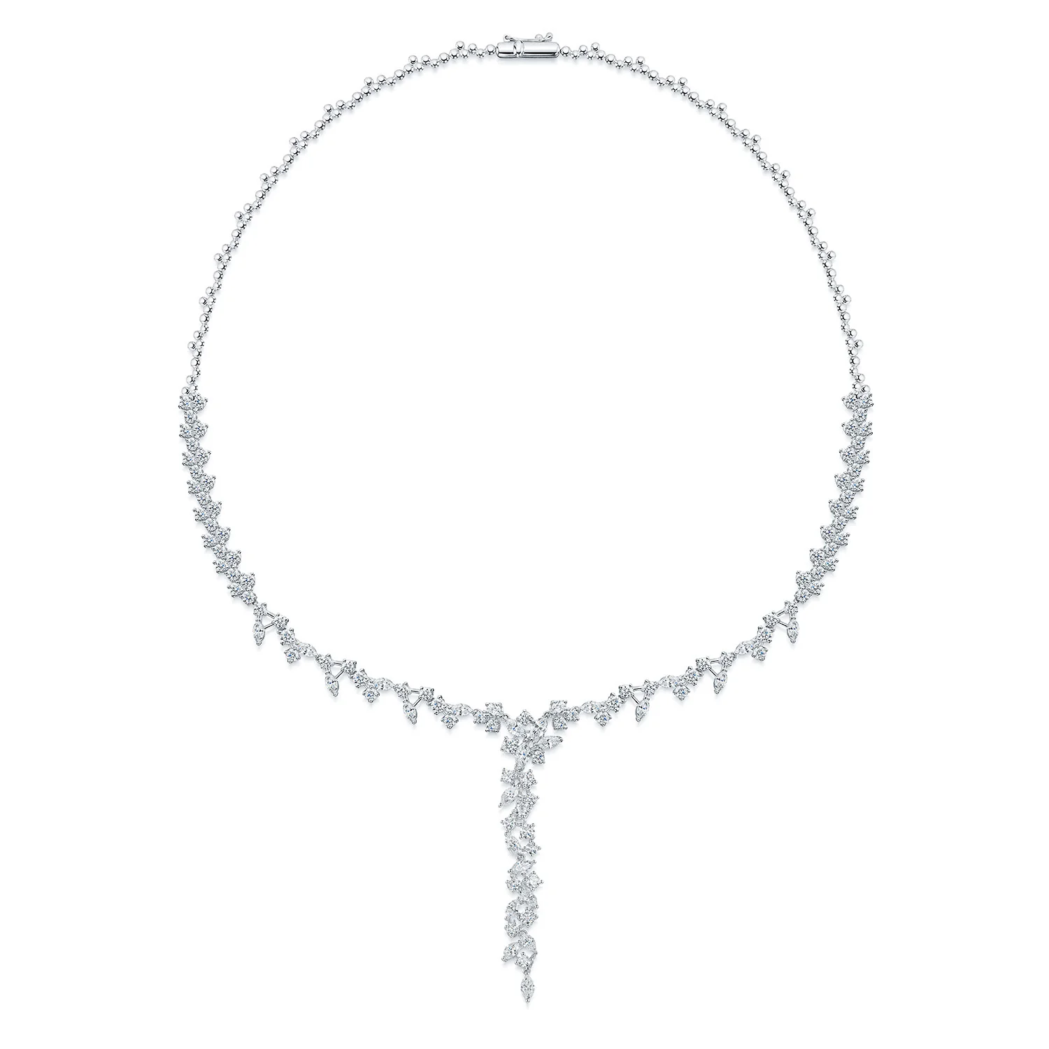 18ct White Gold Marquise And Round Brilliant Cut Diamond Collarette With Detachable Drop - Image 6