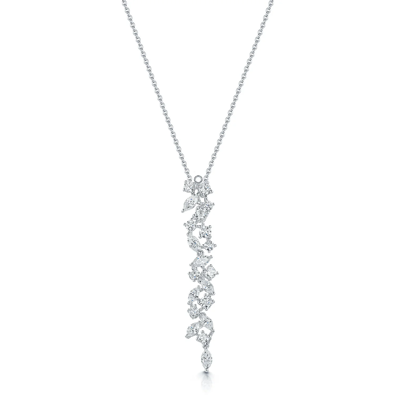 18ct White Gold Marquise And Round Brilliant Cut Diamond Collarette With Detachable Drop - Image 7