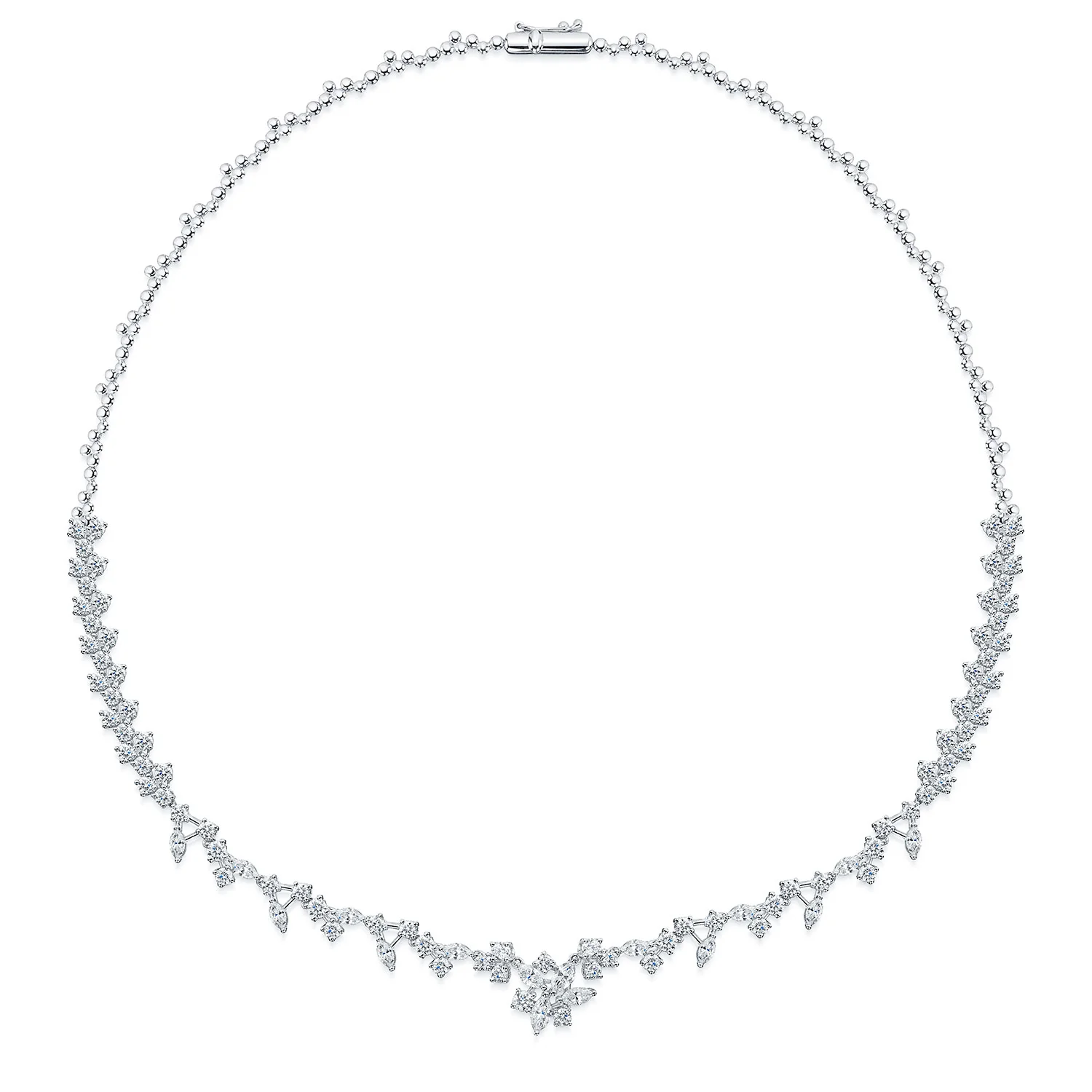18ct White Gold Marquise And Round Brilliant Cut Diamond Collarette With Detachable Drop - Image 8