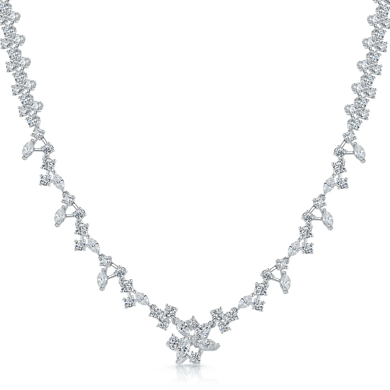 18ct White Gold Marquise And Round Brilliant Cut Diamond Collarette With Detachable Drop - Image 9