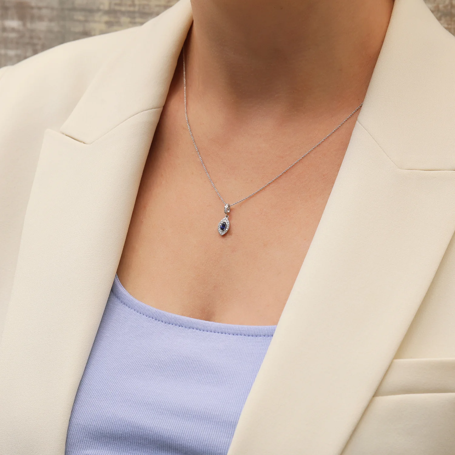 18ct White Gold Marquise Cut Sapphire And Diamond Pendant - Image 2