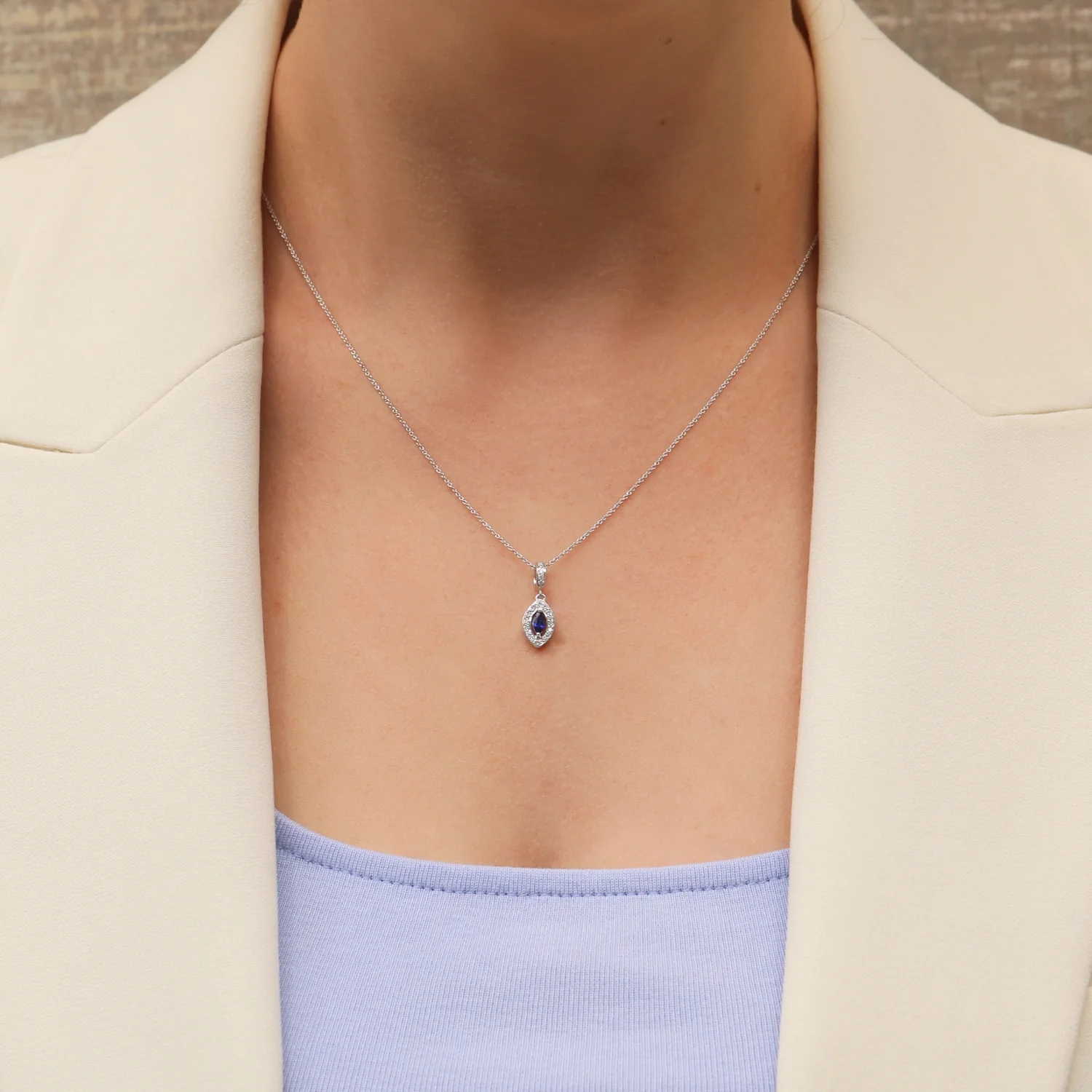 18ct White Gold Marquise Cut Sapphire And Diamond Pendant - Image 3
