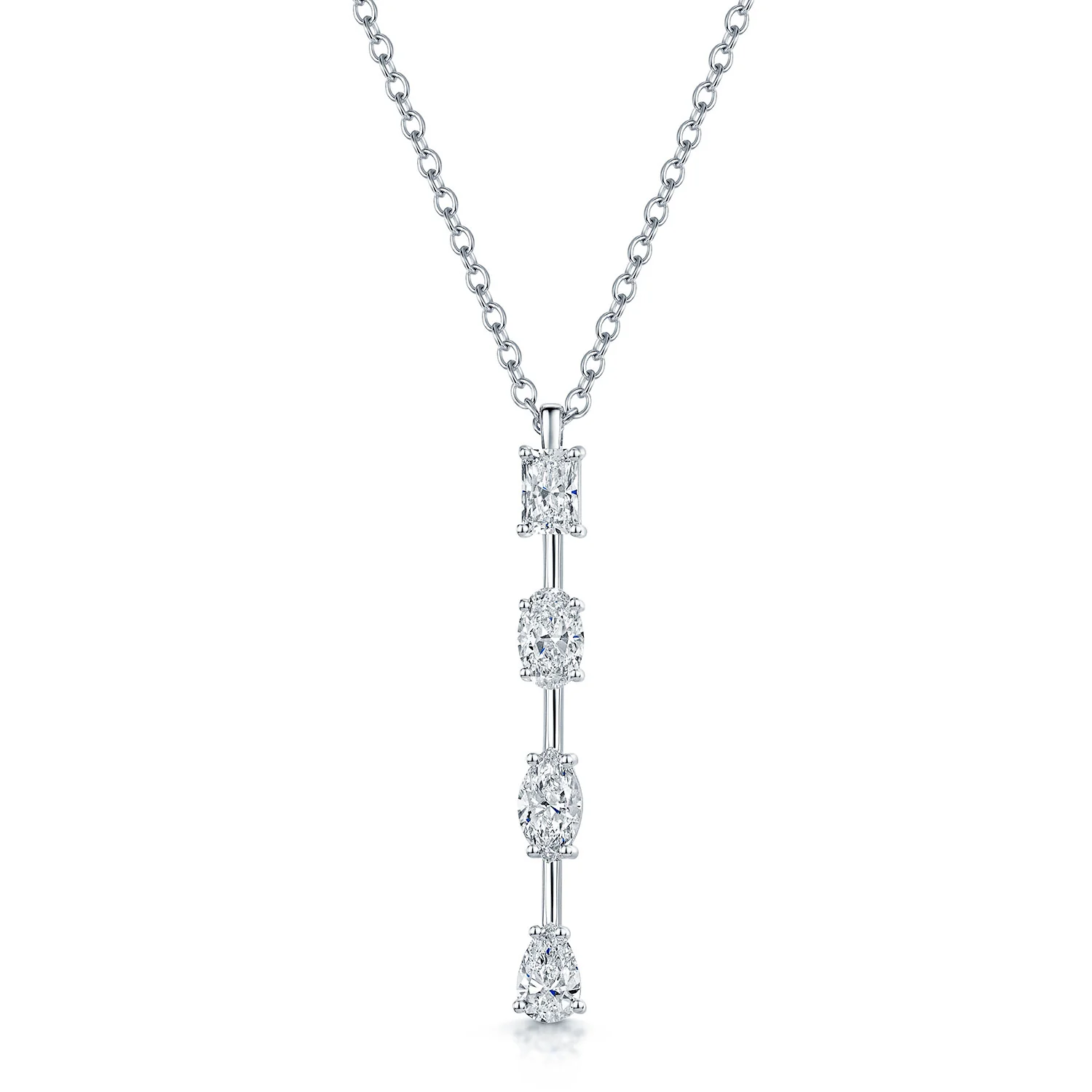 18ct White Gold Mixed Cut Diamond Drop Pendant - Image 6