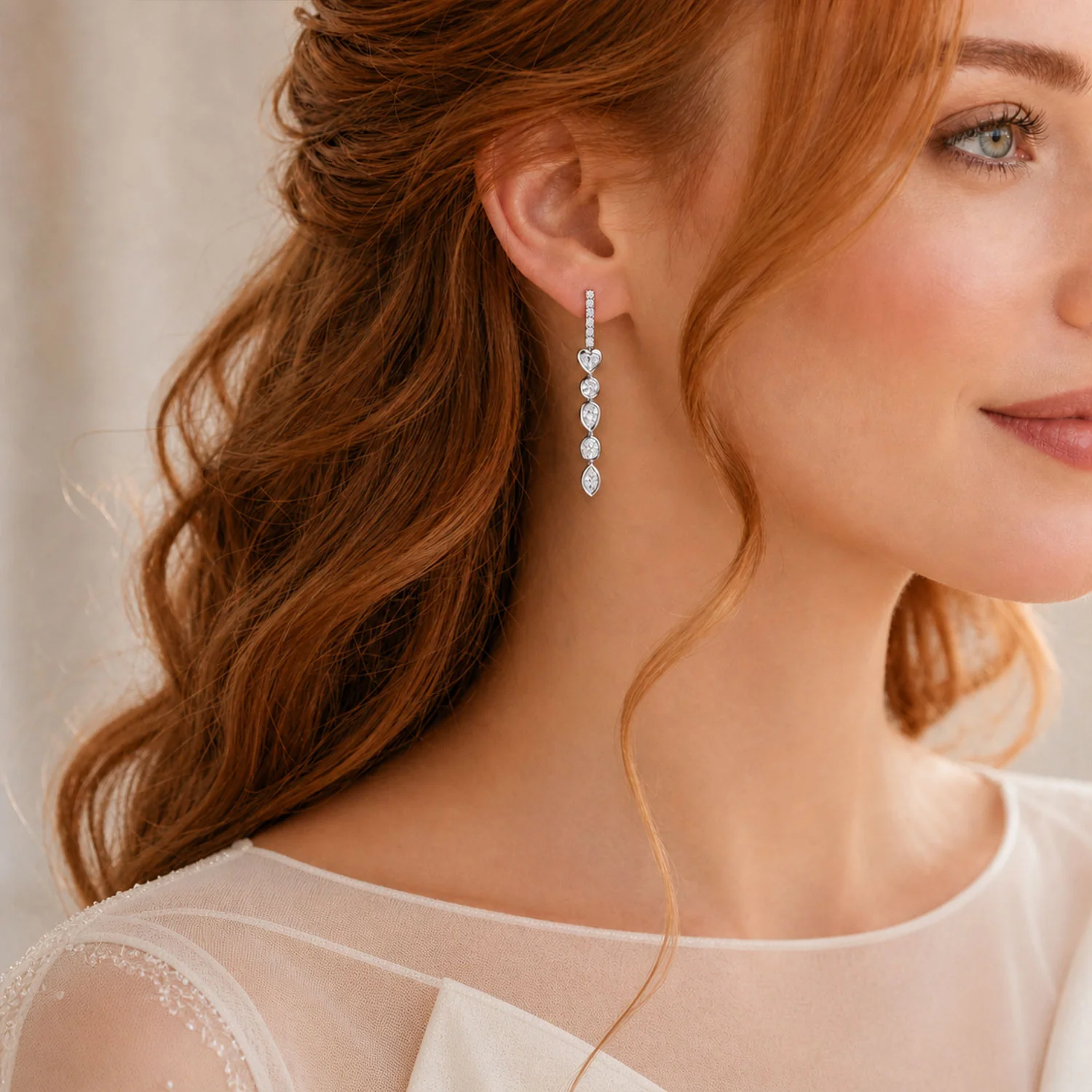 18ct White Gold Mixed Cut Diamond Fancy Long Drop Earrings - Image 2