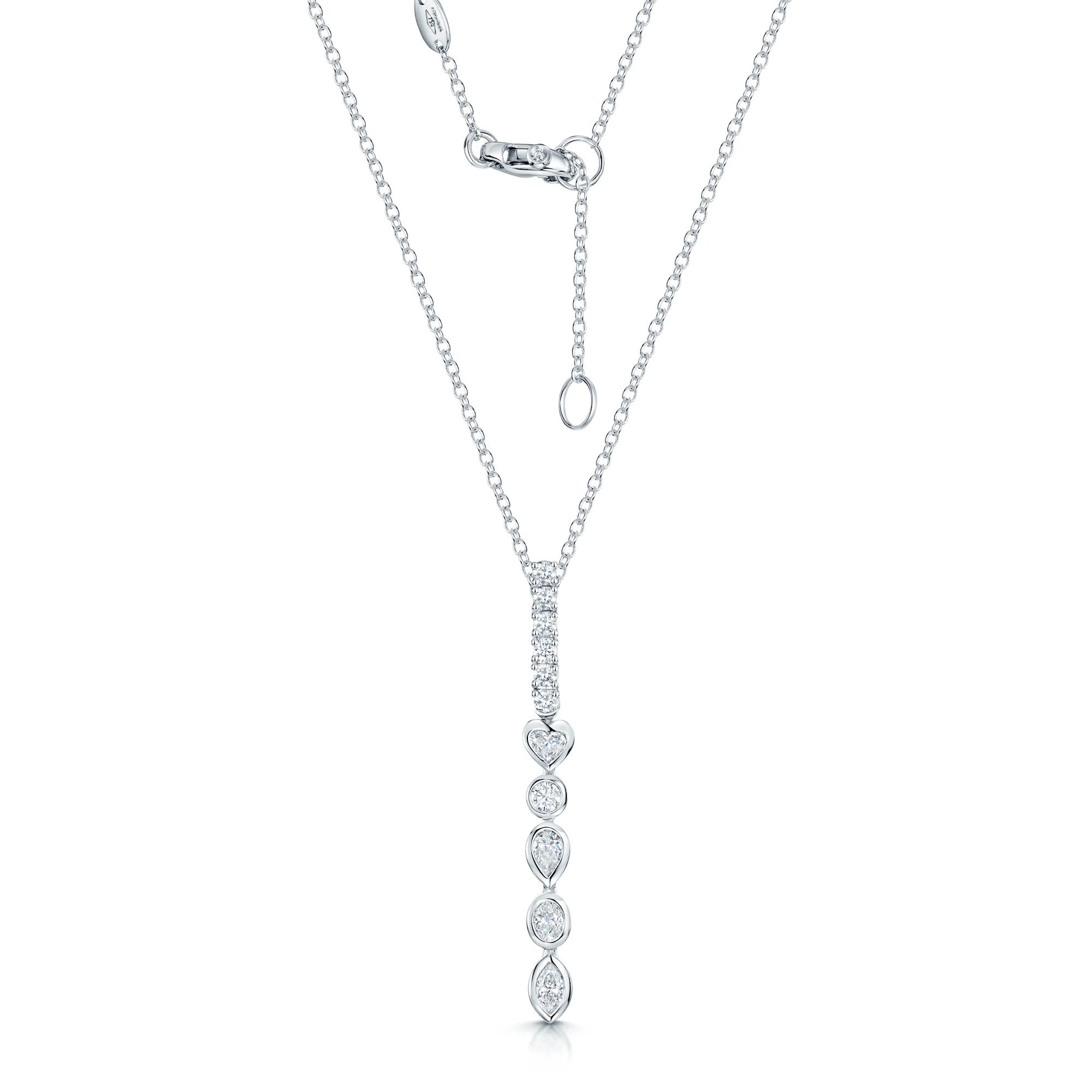 18ct White Gold Mixed Cut Diamond Fancy Long Drop Pendant - Image 2
