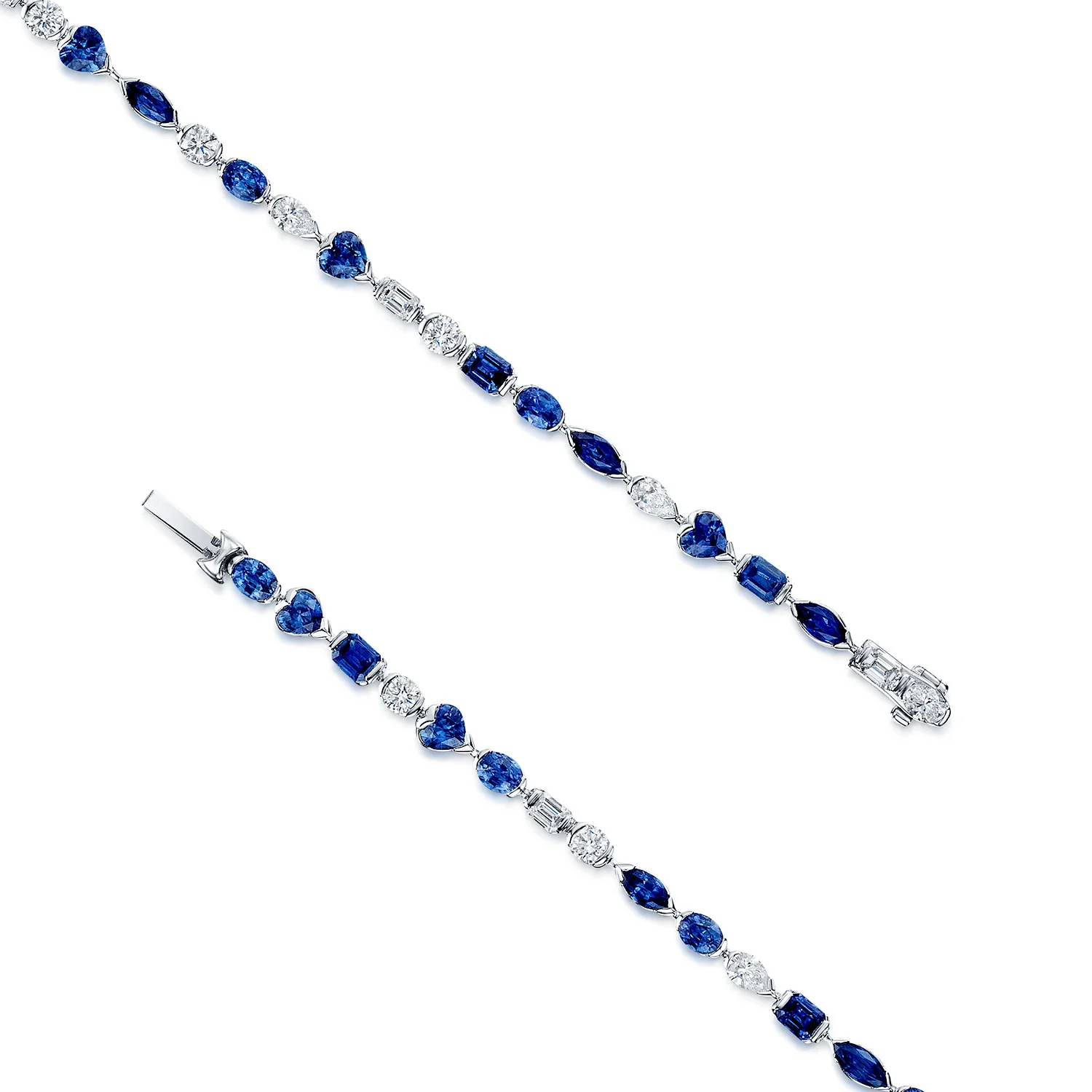 18ct White Gold Mixed Cut Sapphire And Diamond Bracelet - Image 4