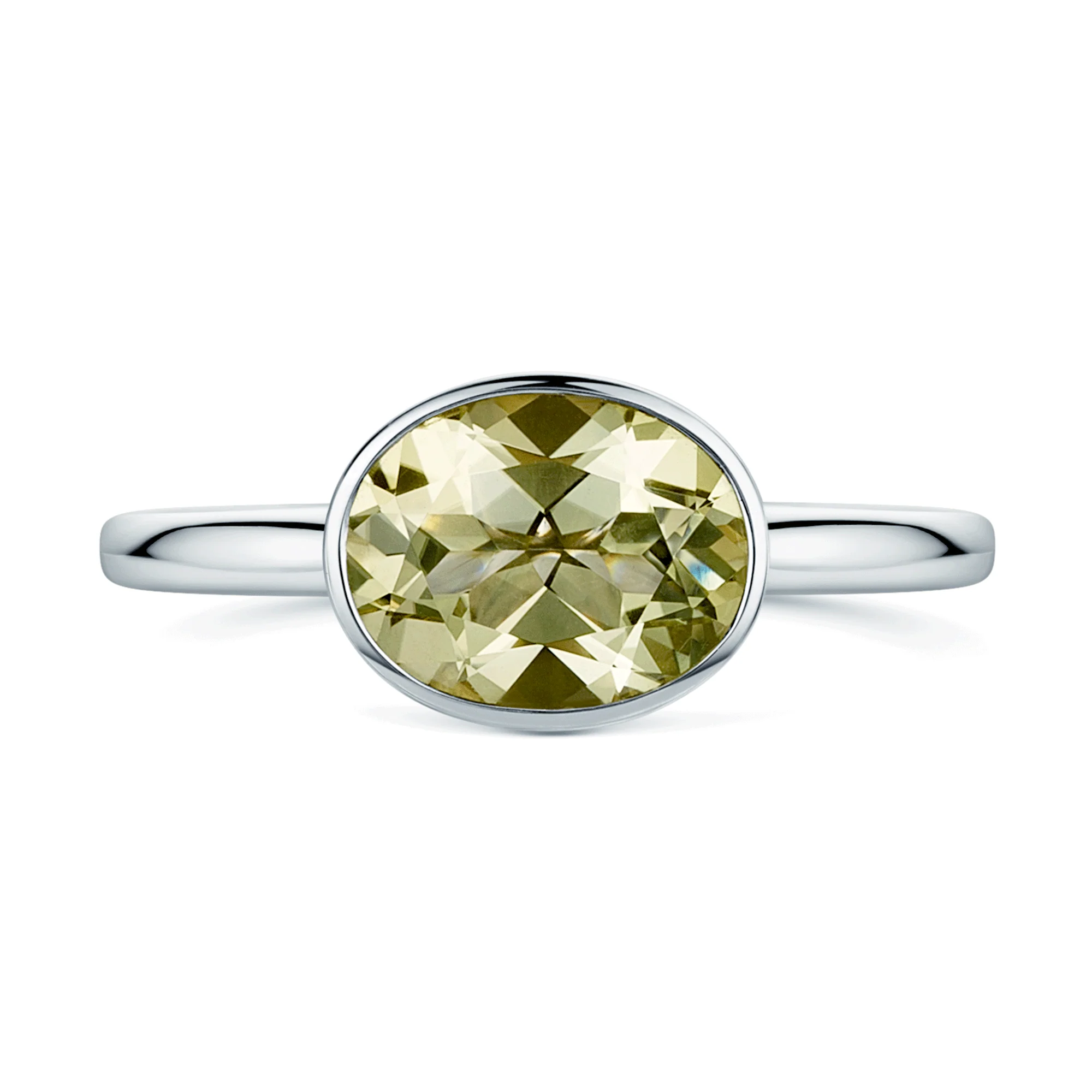 18ct White Gold Oval Cut Ouro Verde Rubover High Set Dress Ring - Image 2