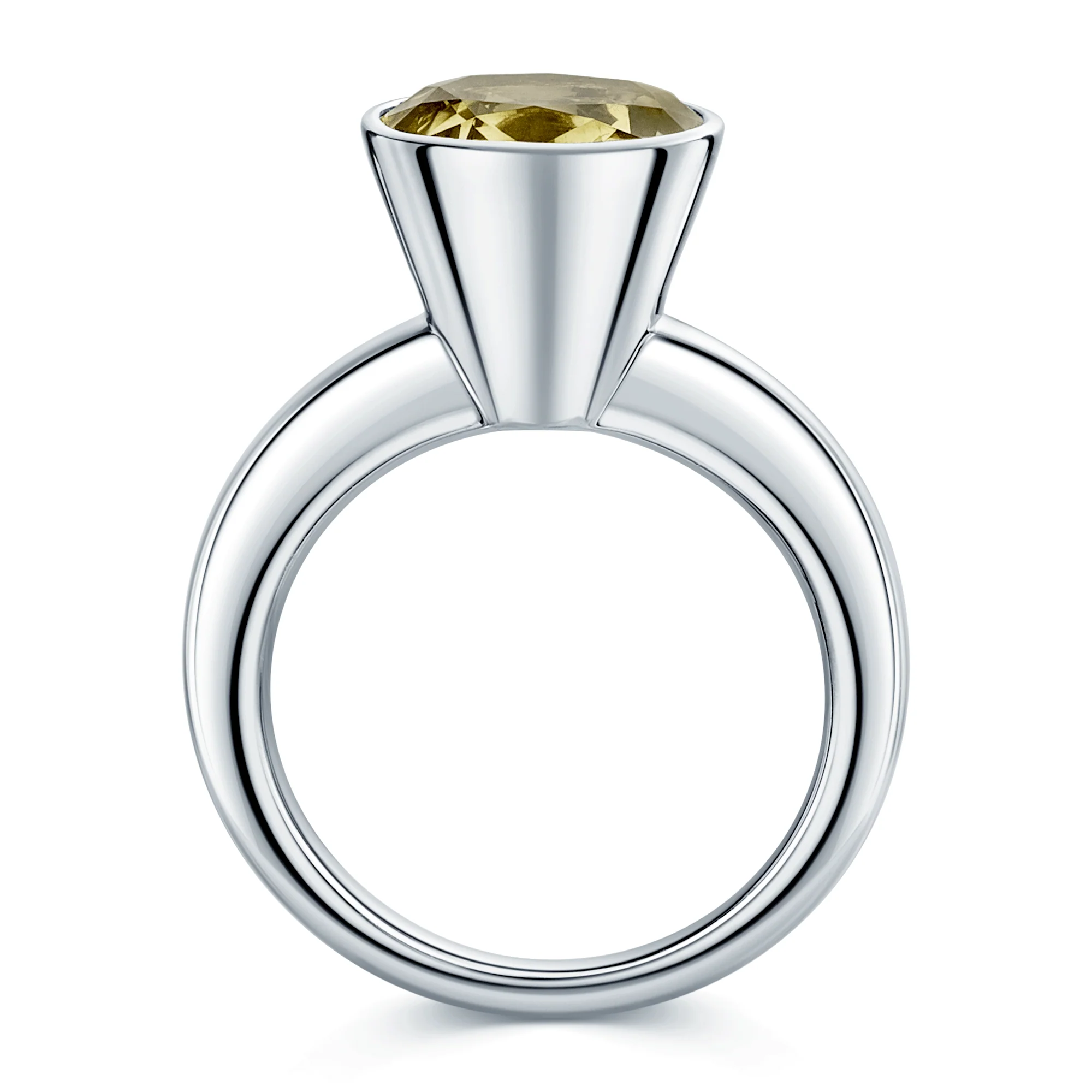 18ct White Gold Oval Cut Ouro Verde Rubover High Set Dress Ring - Image 3